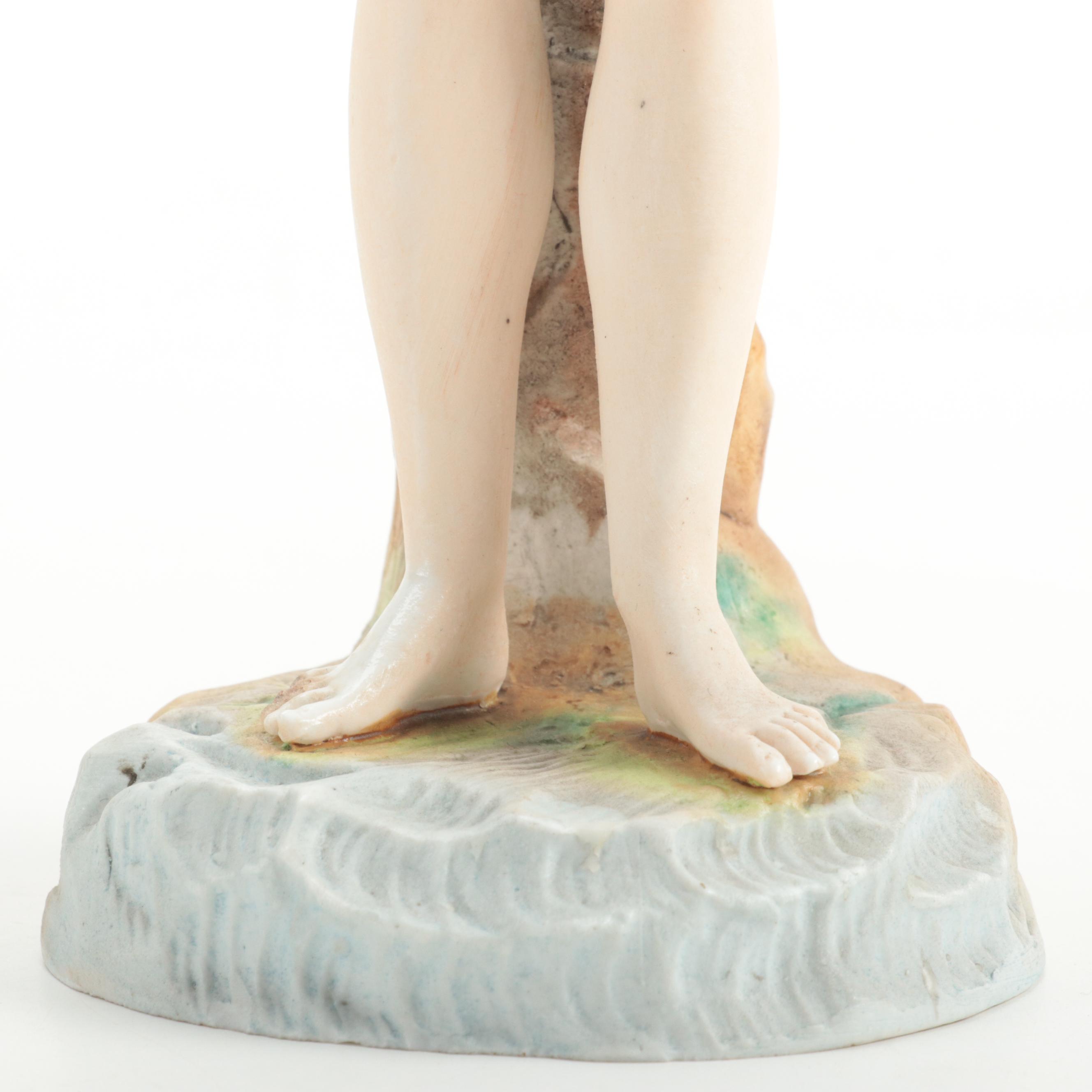 Late Victorian Painted Bisque Female Swimmer Figurine