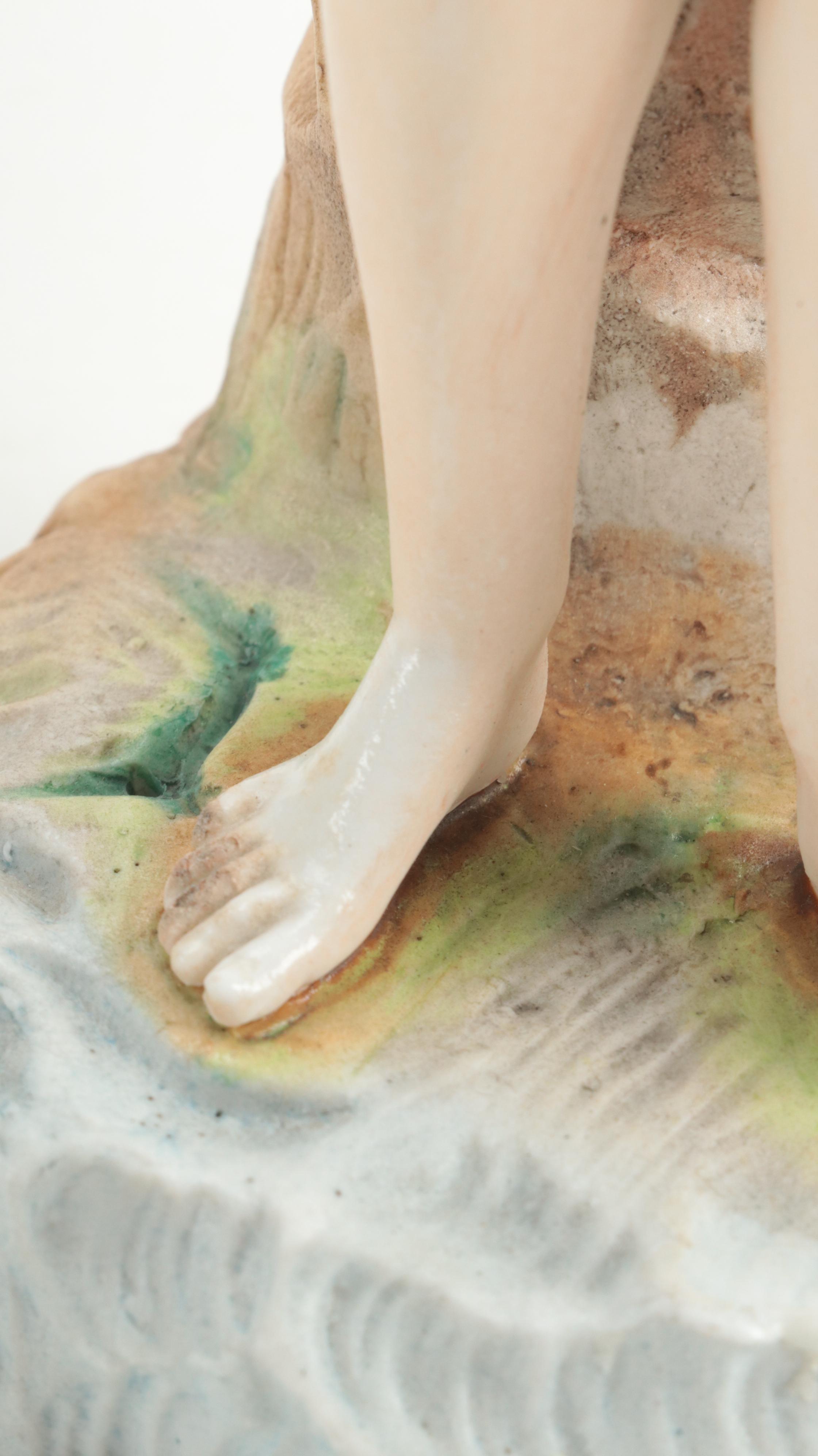 Late Victorian Painted Bisque Female Swimmer Figurine