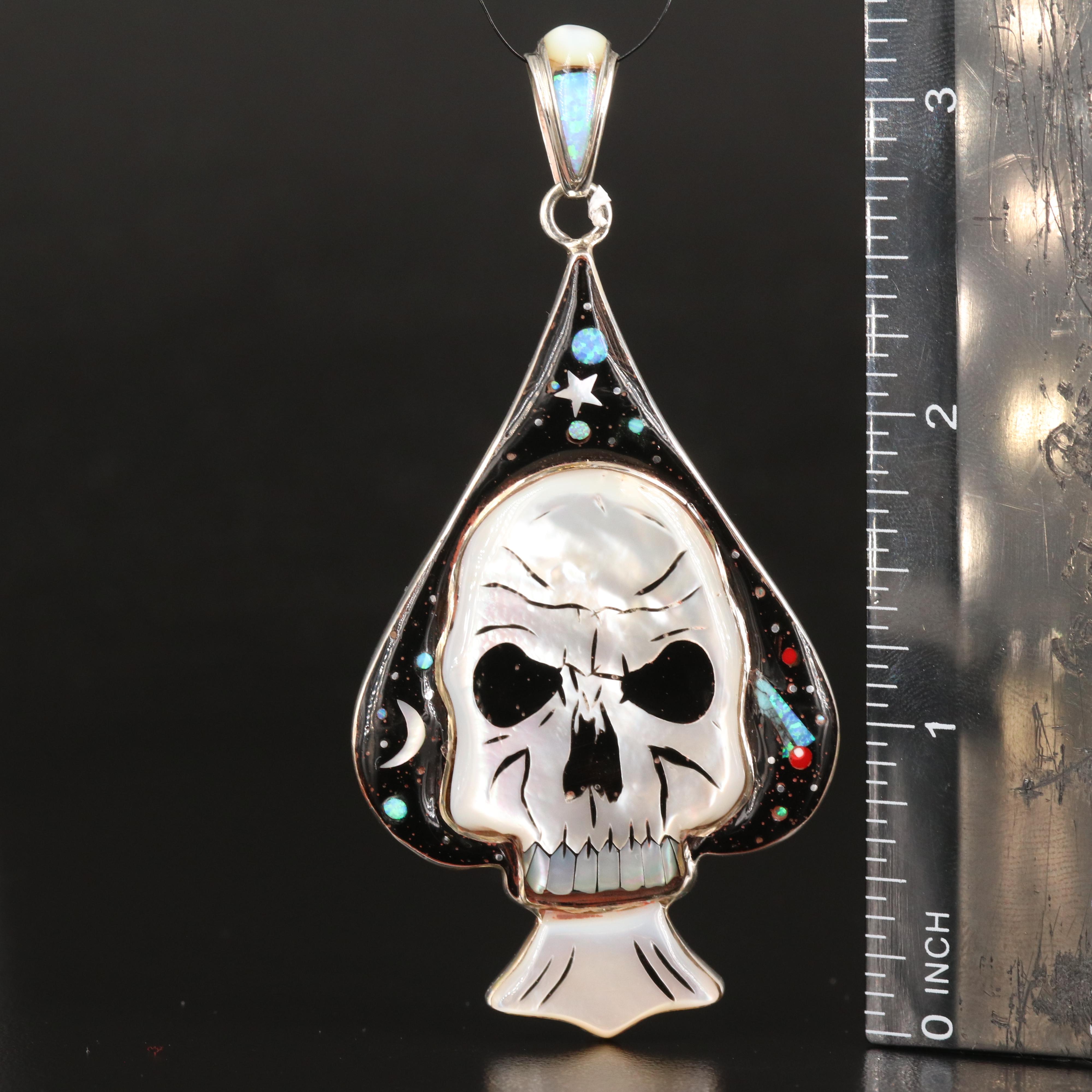 Sterling Skull and Spade Inlay Pendant