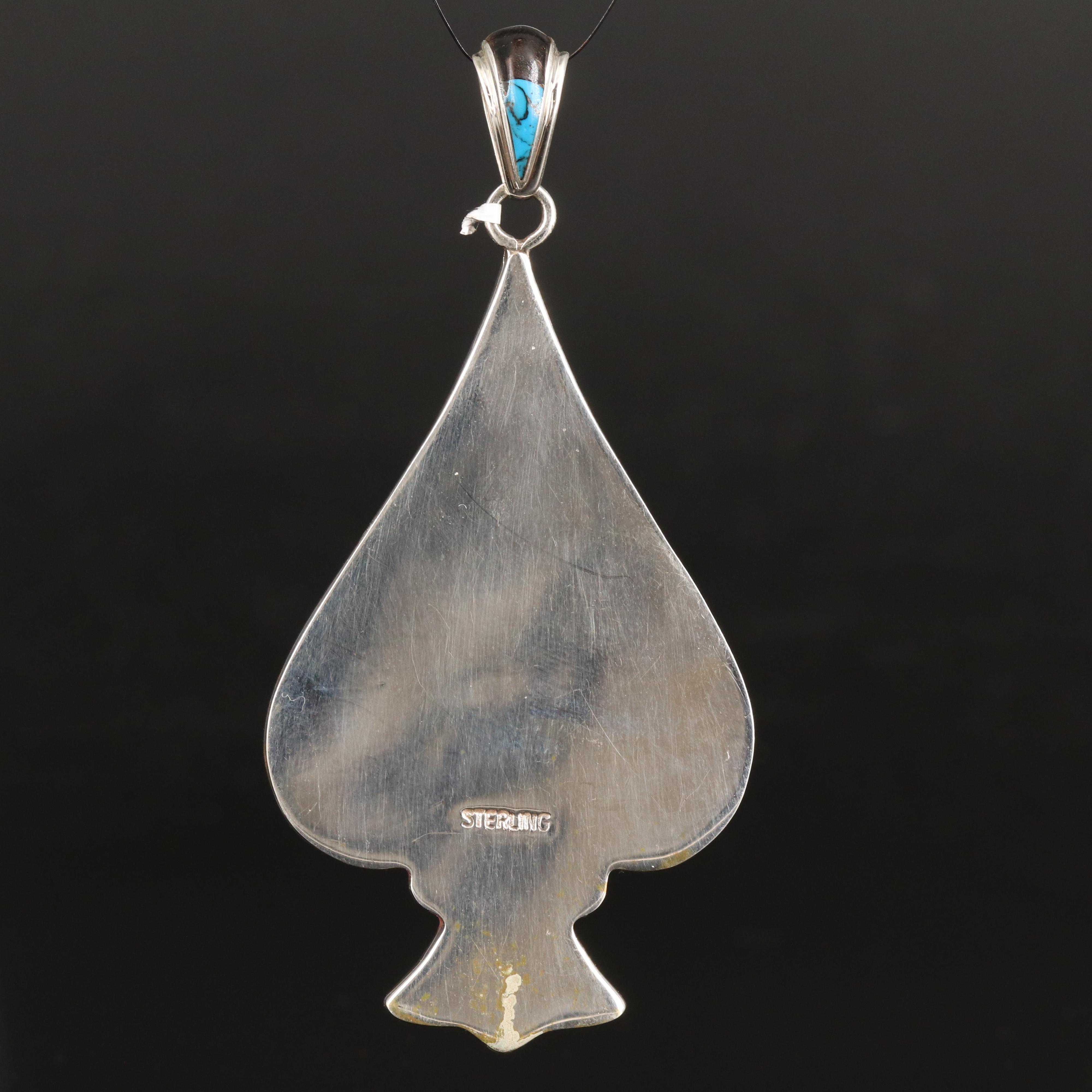 Sterling Skull and Spade Inlay Pendant