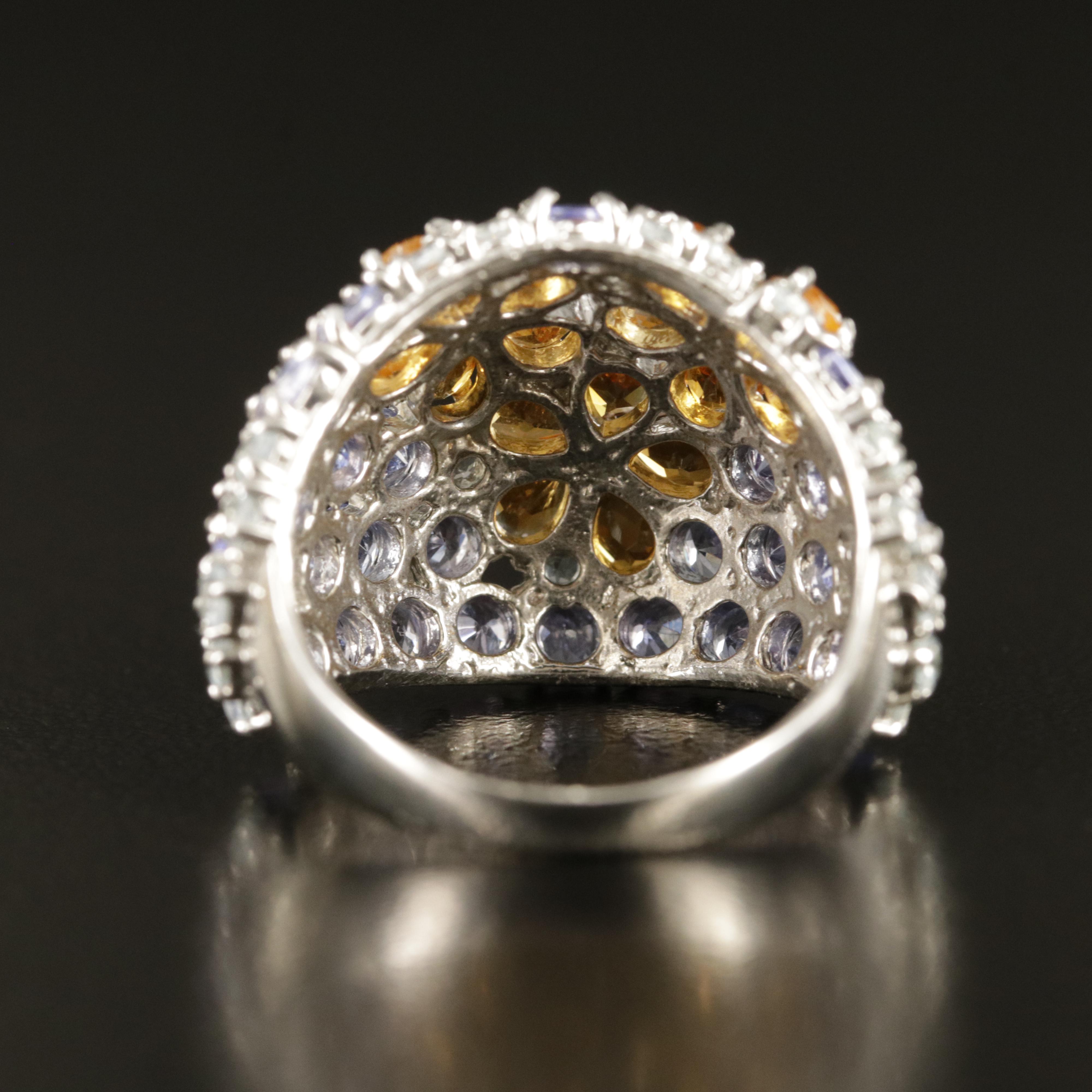 Sterling Tanzanite and Citrine Domed Flower Ring