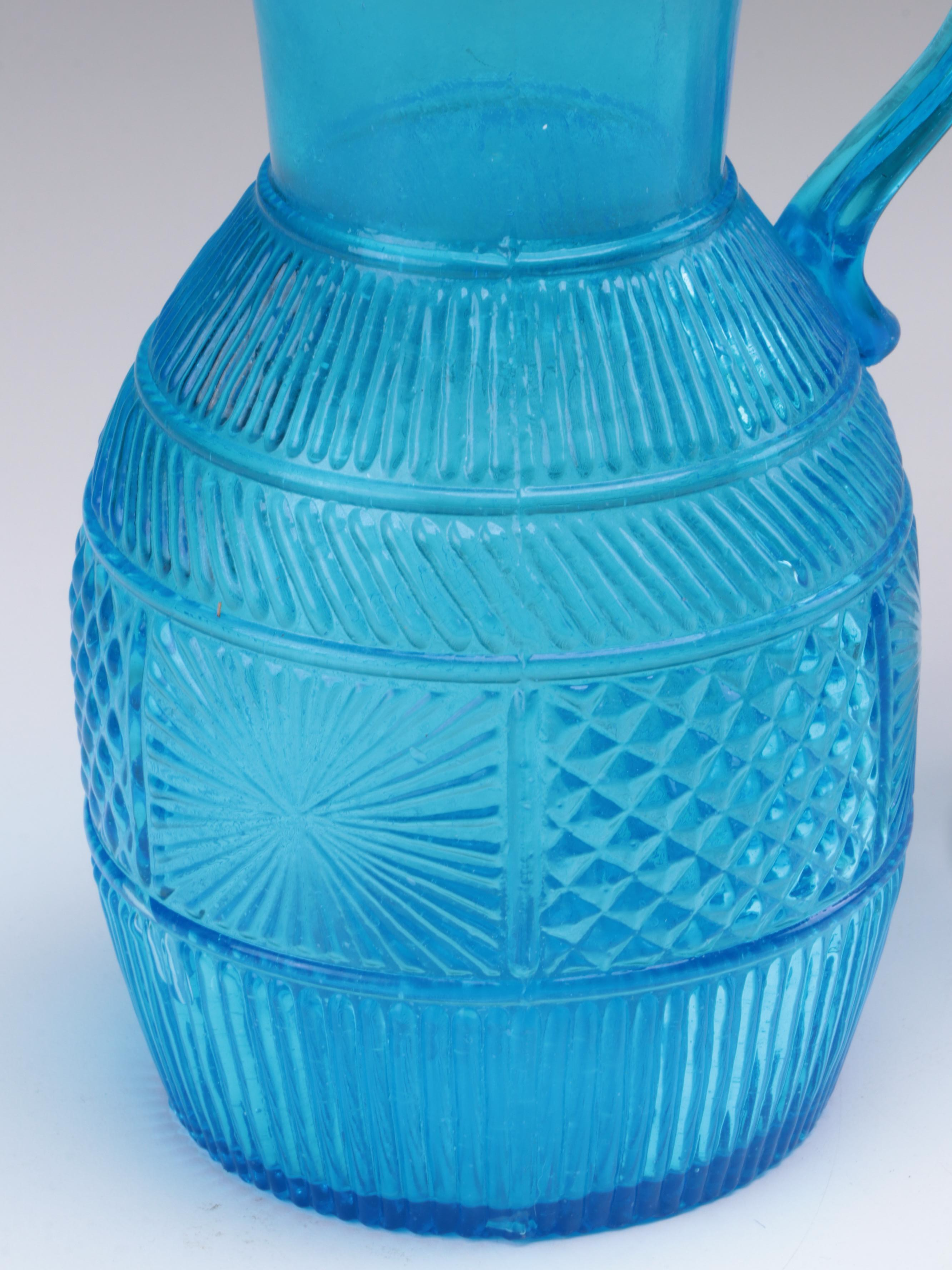Cut Glass Basketweave Pitcher and Other Glass Tableware, Early to Mid-20th C.
