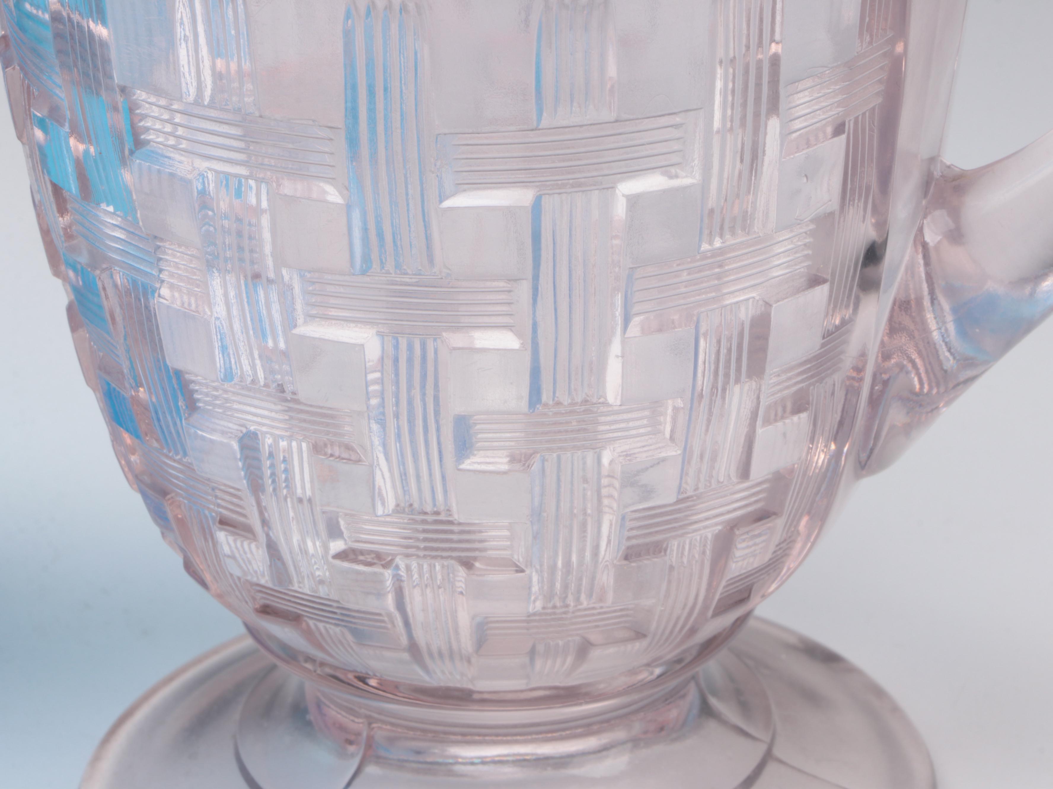 Cut Glass Basketweave Pitcher and Other Glass Tableware, Early to Mid-20th C.