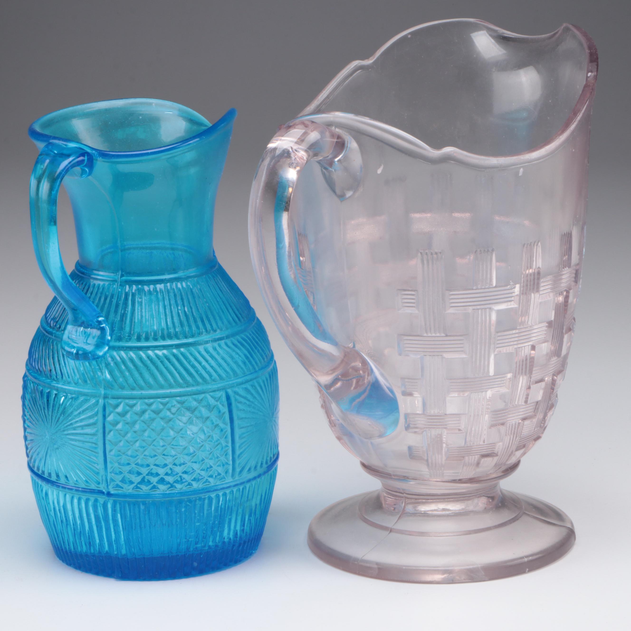 Cut Glass Basketweave Pitcher and Other Glass Tableware, Early to Mid-20th C.