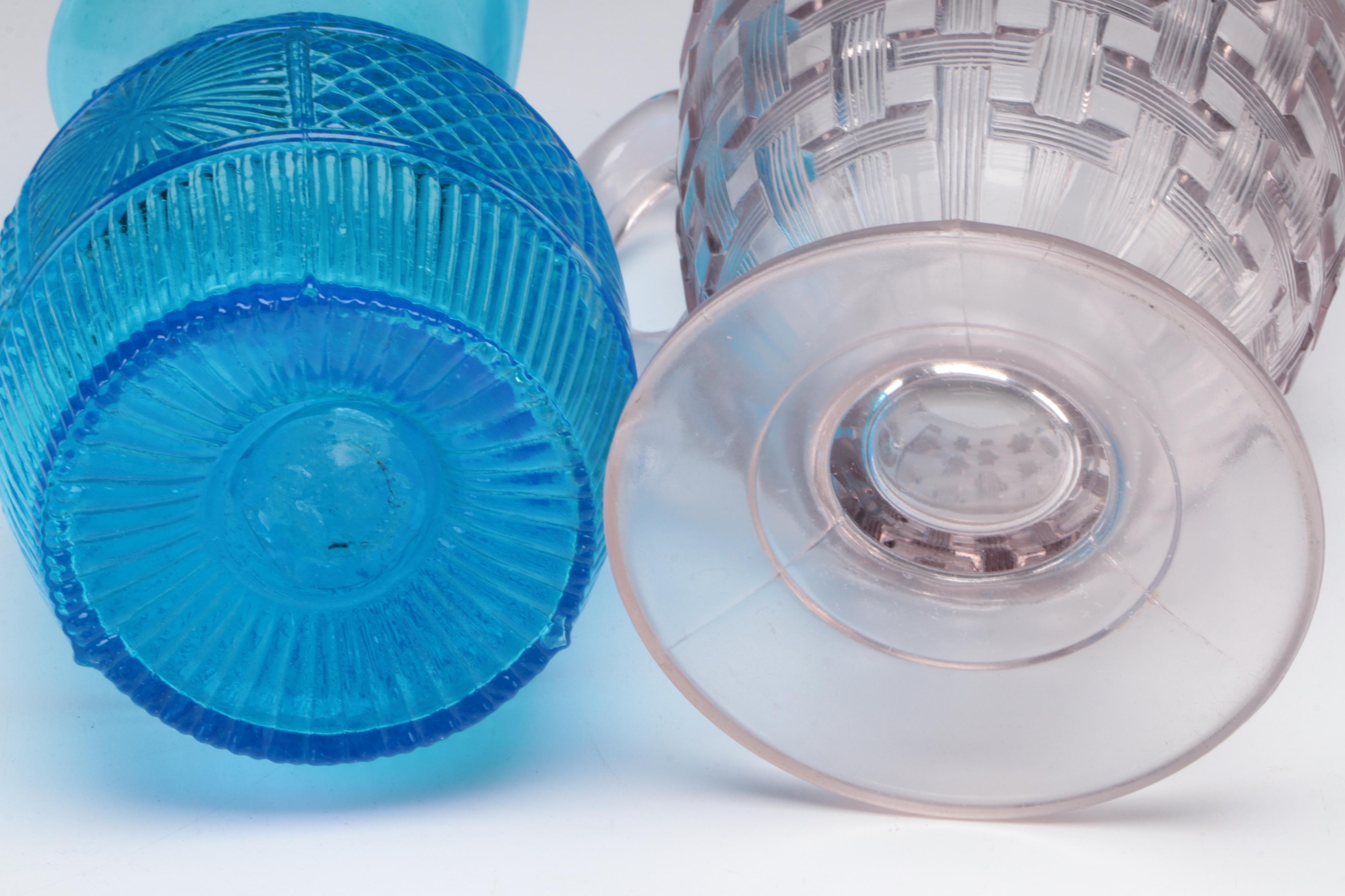 Cut Glass Basketweave Pitcher and Other Glass Tableware, Early to Mid-20th C.