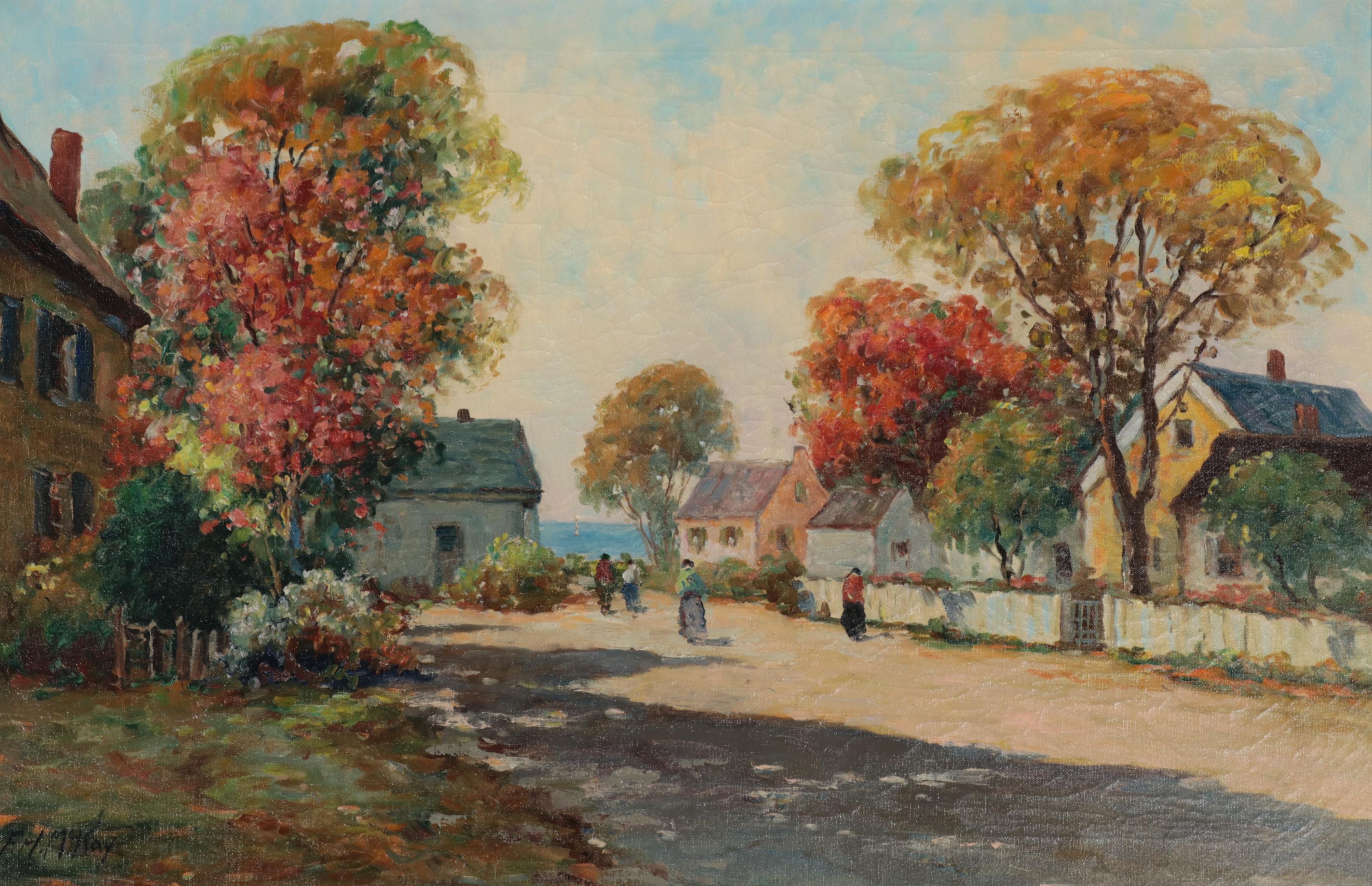 F. H. McKay Coastal Town Oil Painting "Autumn in the Village"