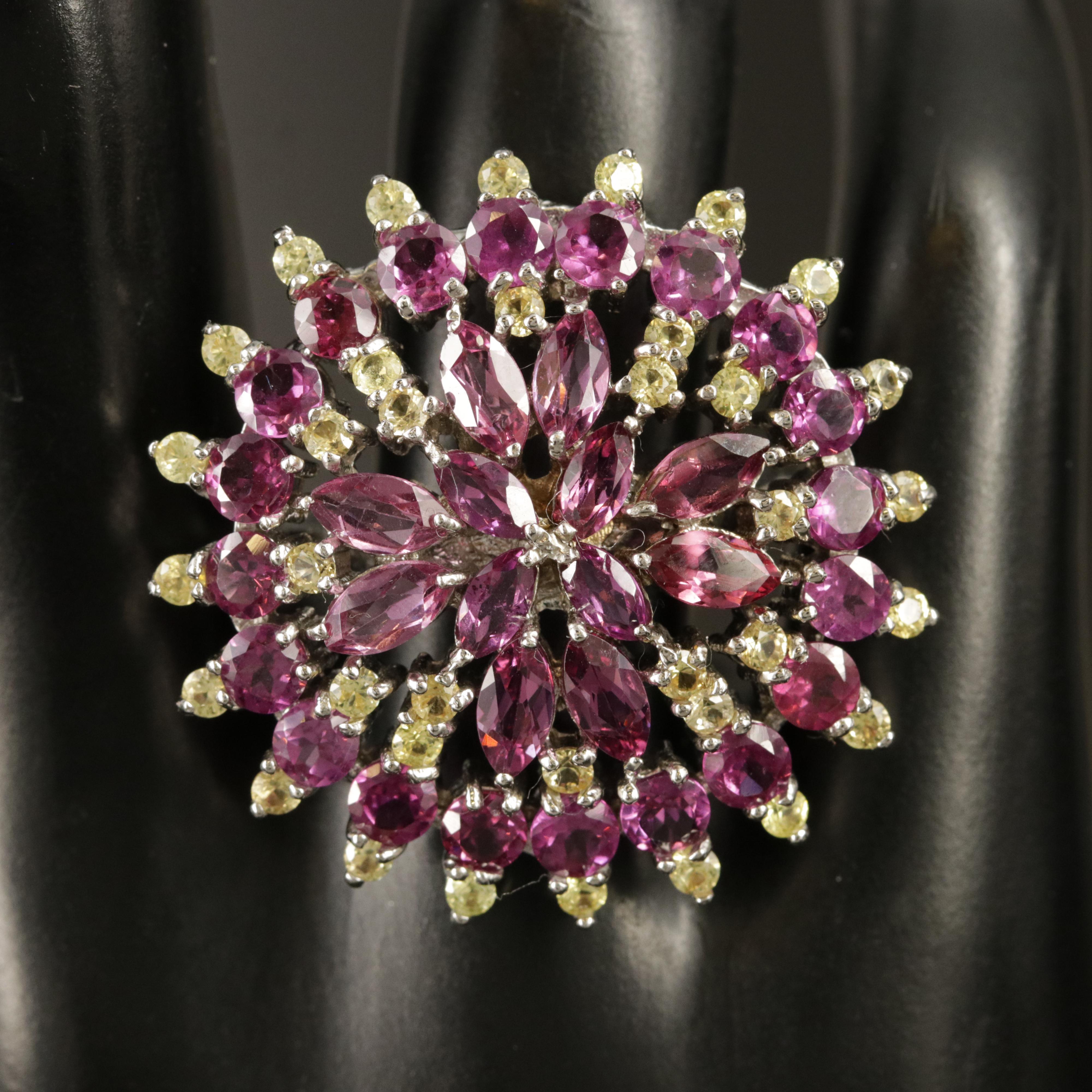 Sterling Garnet, Rhodolite Garnet and Sapphire Statement Ring