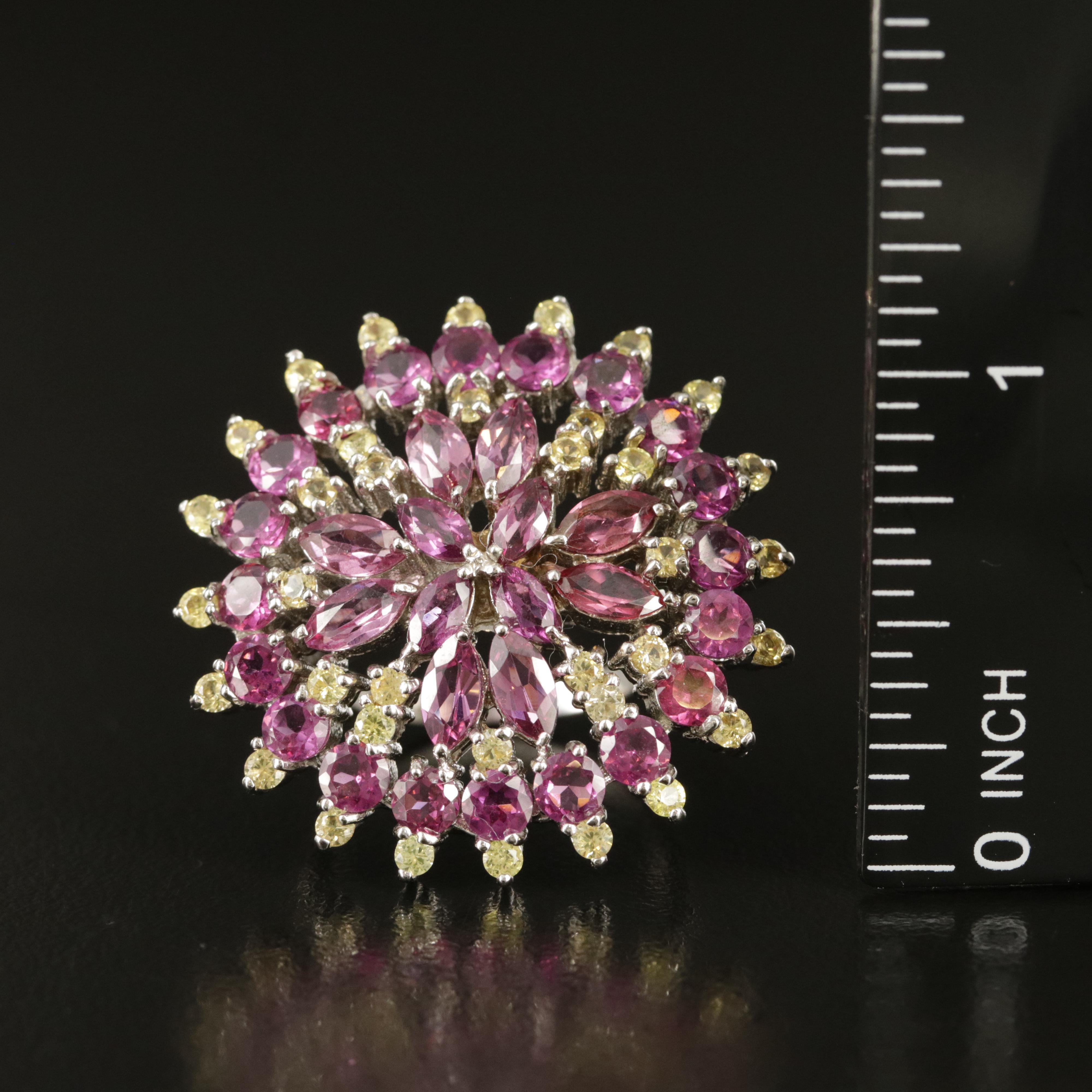 Sterling Garnet, Rhodolite Garnet and Sapphire Statement Ring