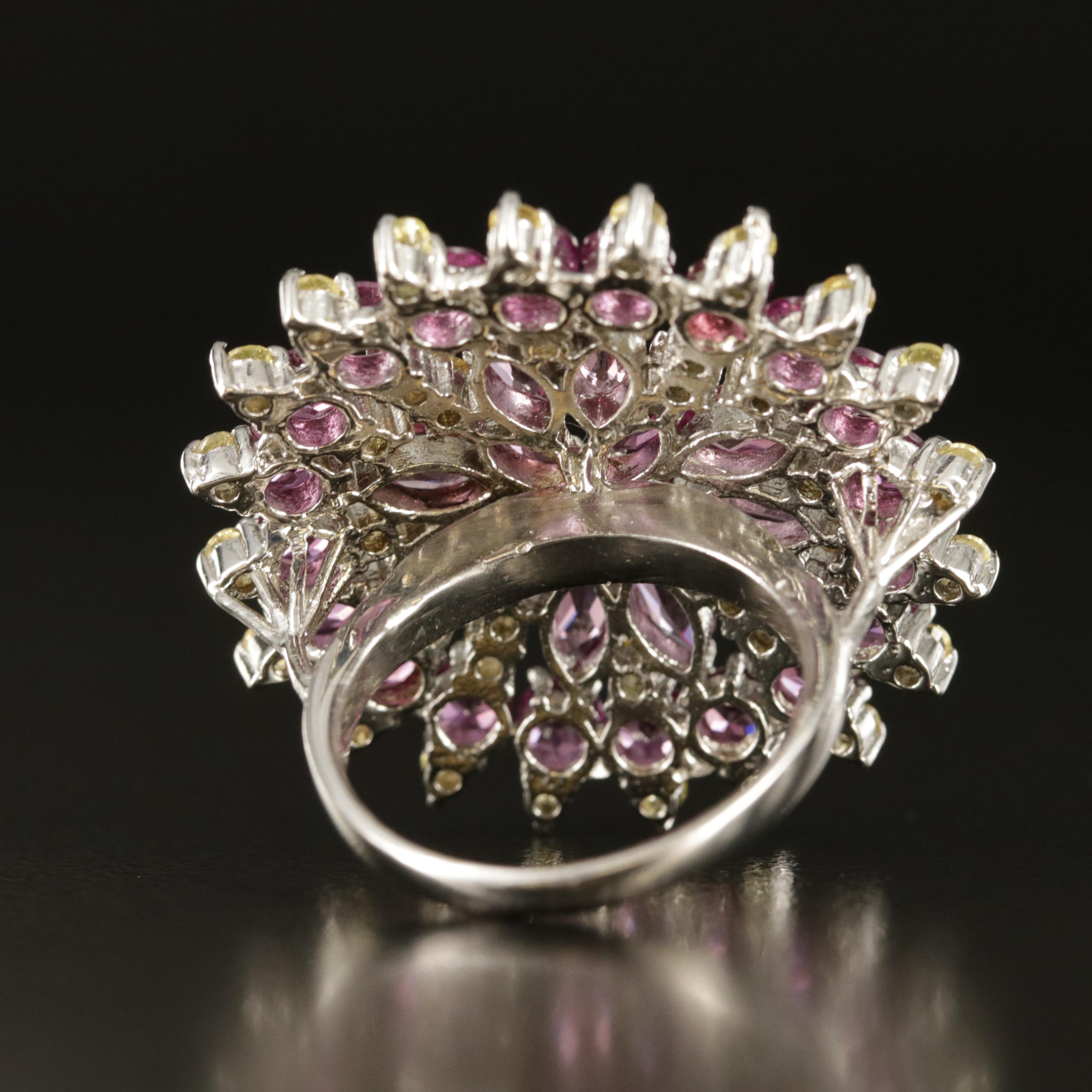 Sterling Garnet, Rhodolite Garnet and Sapphire Statement Ring