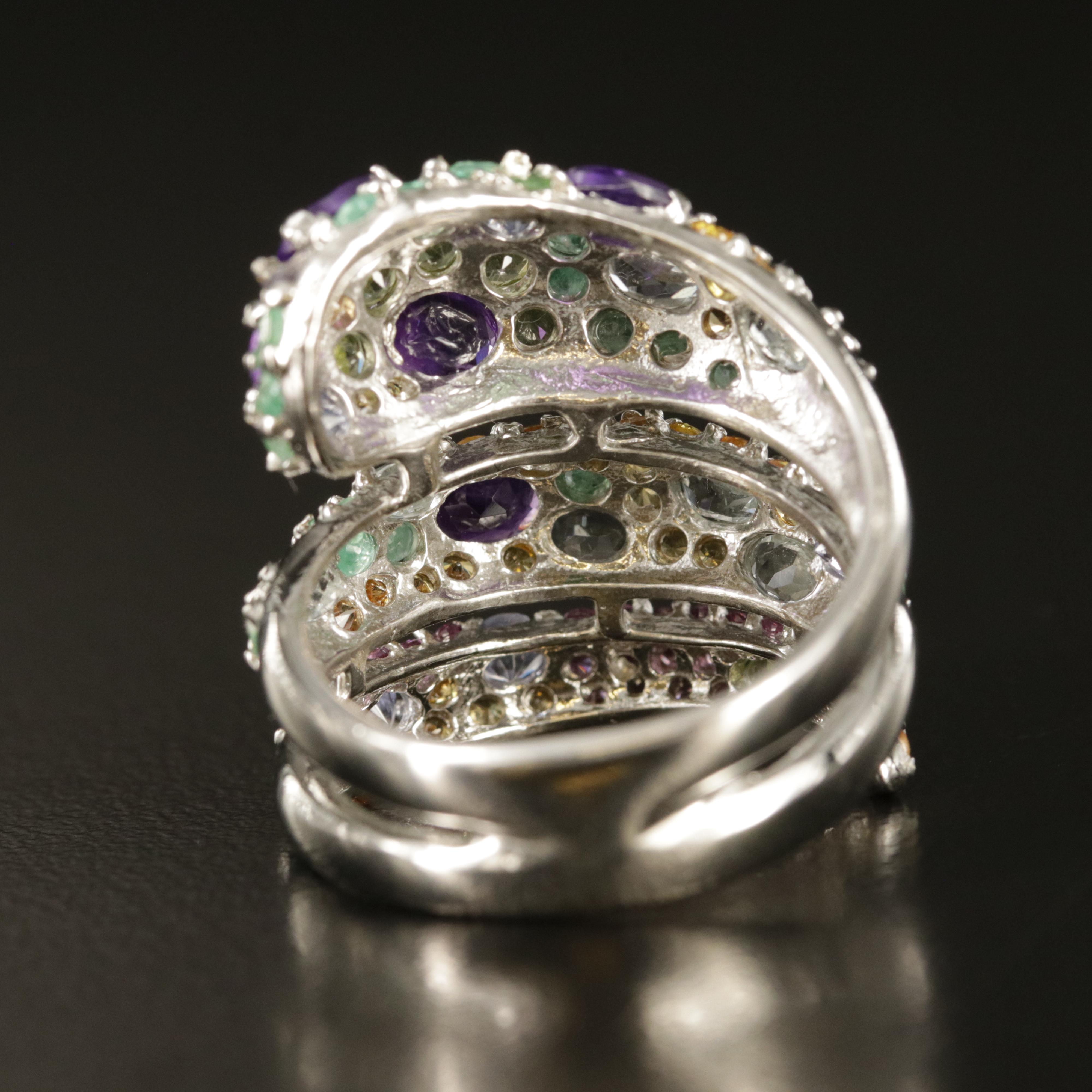 Sterling Wrap Style Ring Including Amethyst, Peridot and Citrine