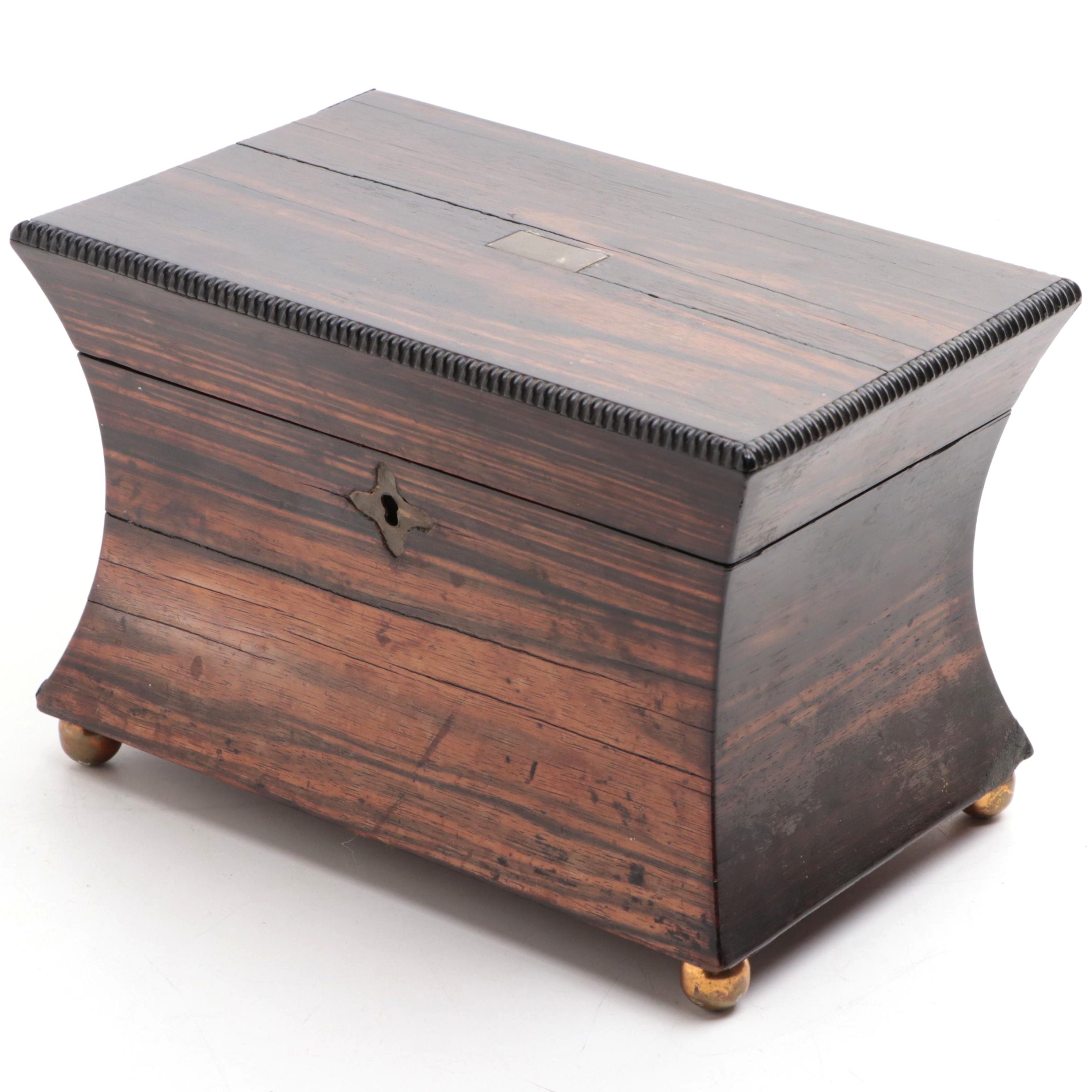English Regency Rosewood Tea Caddy with Brass Plaque, Early to Mid 19th Century