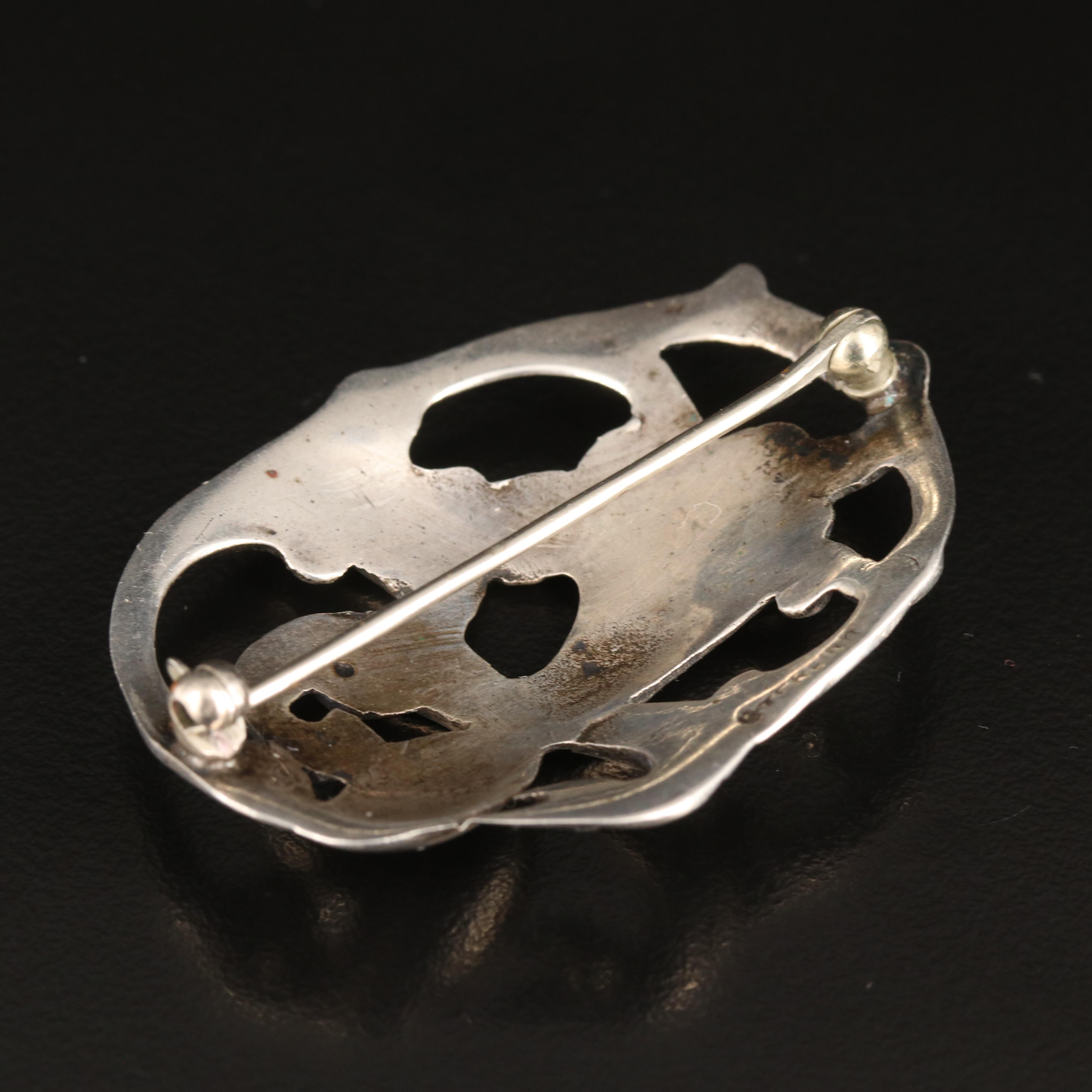 Vintage Sterling Oval Floral Brooch