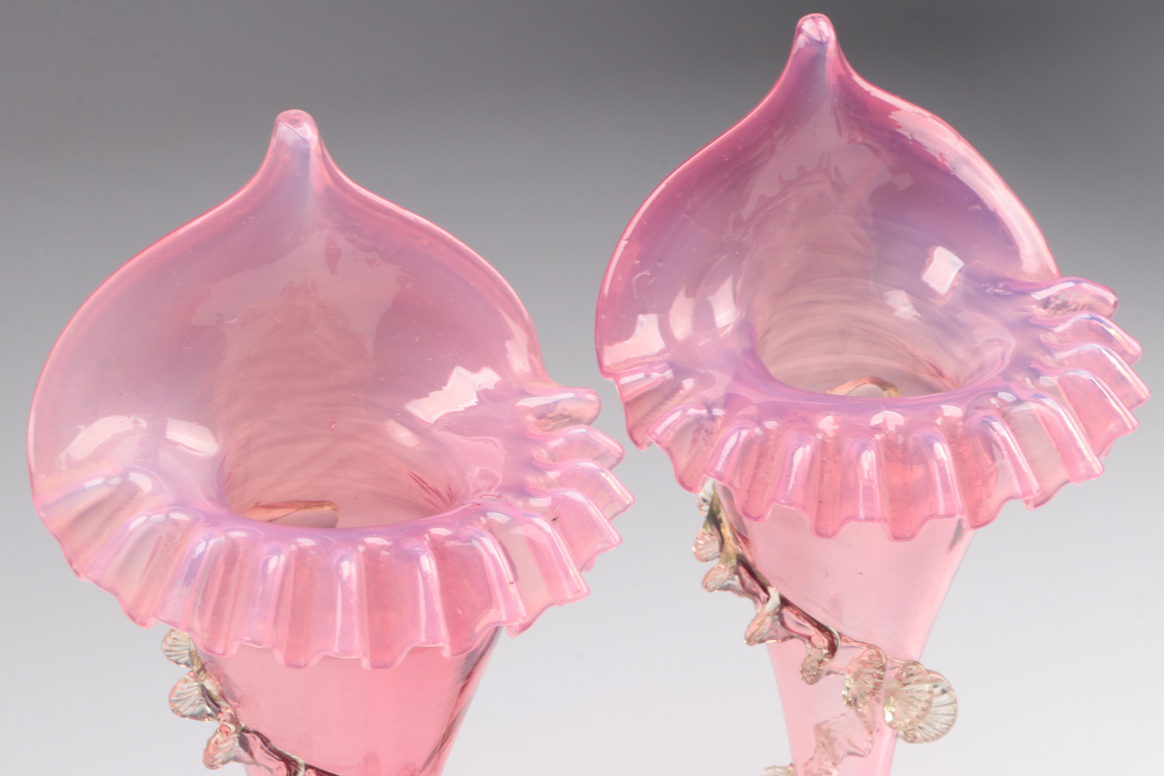 English Uranium Footed and Other  Cranberry Glass Jack-in-the-Pulpit Vases