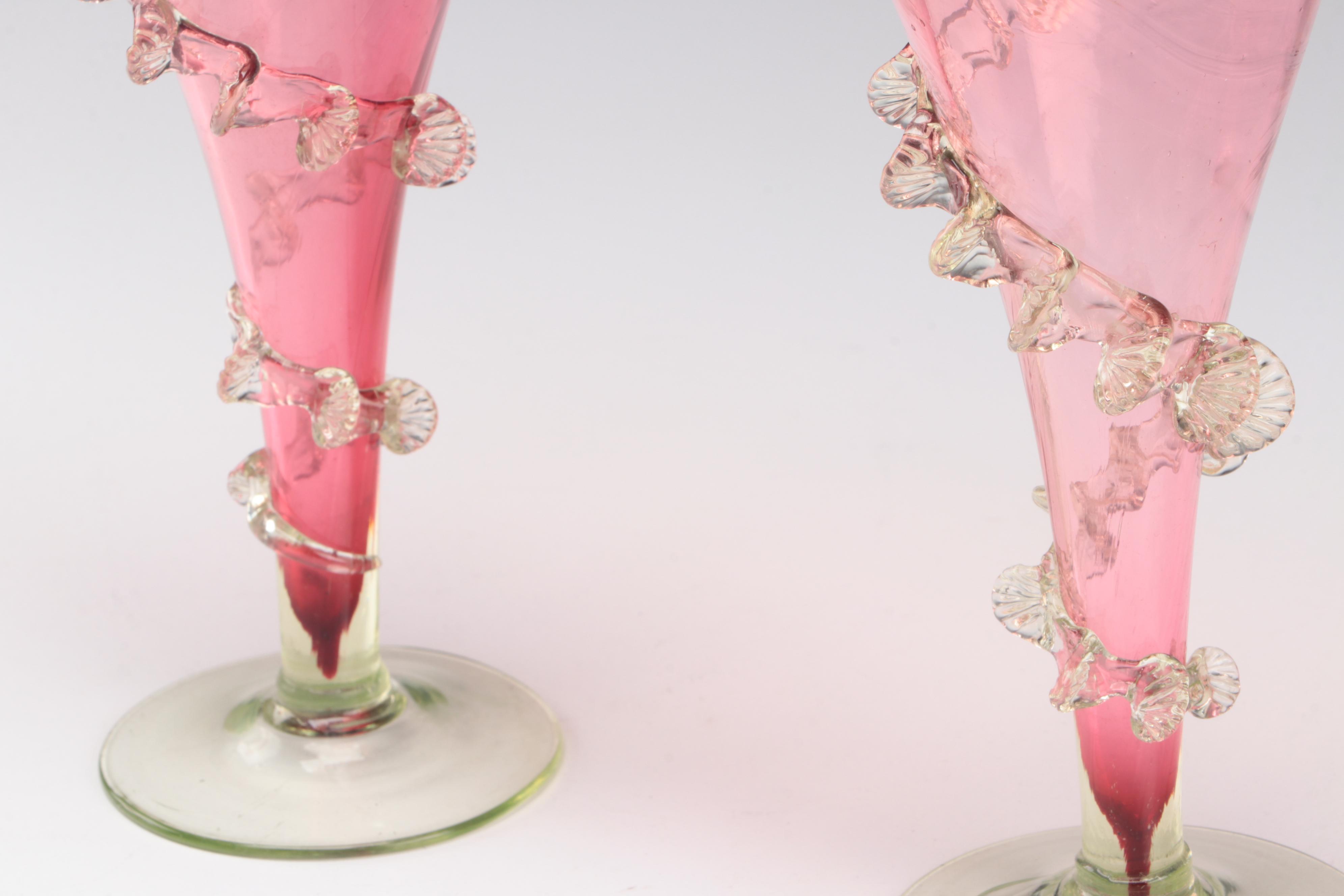 English Uranium Footed and Other  Cranberry Glass Jack-in-the-Pulpit Vases