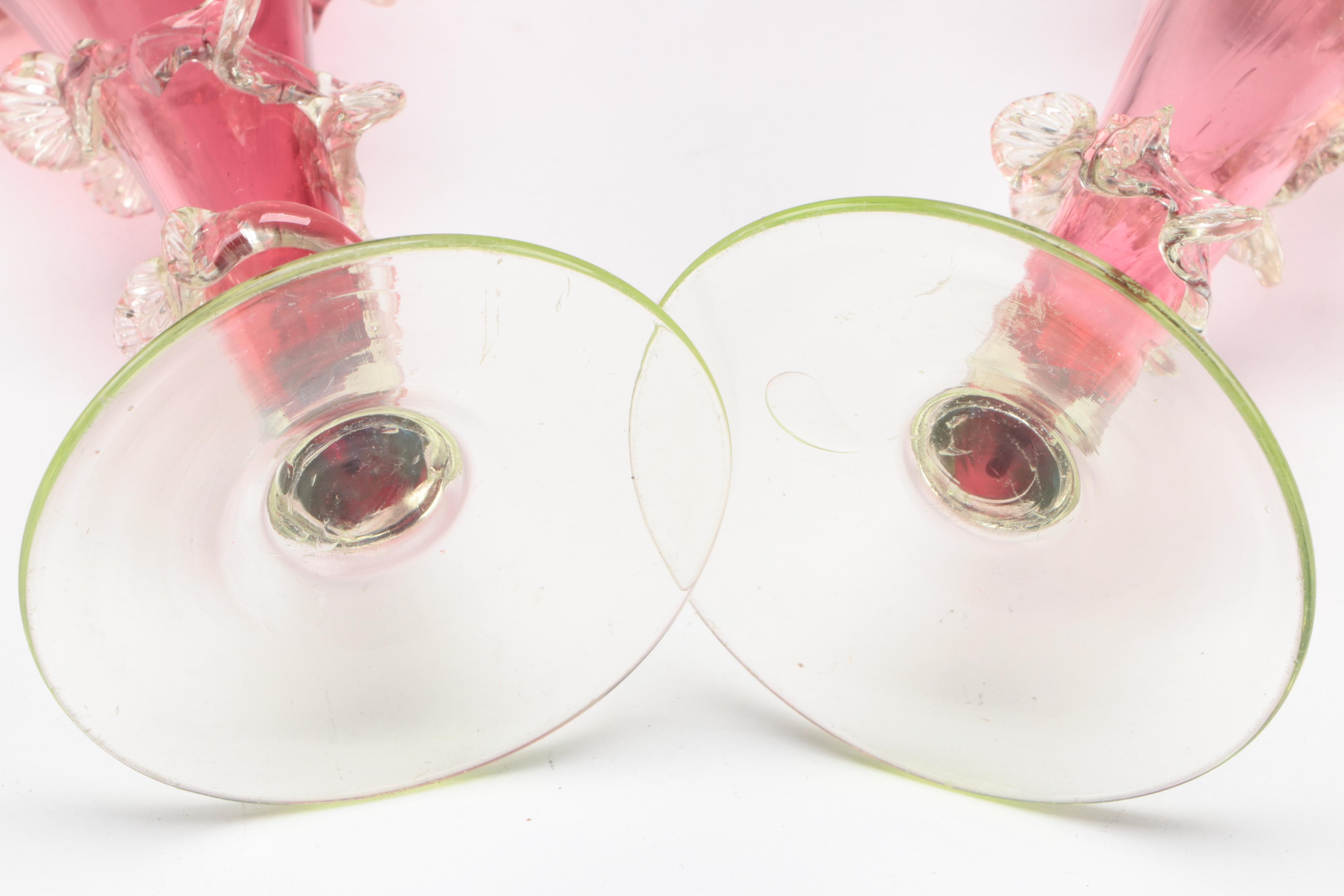 English Uranium Footed and Other  Cranberry Glass Jack-in-the-Pulpit Vases