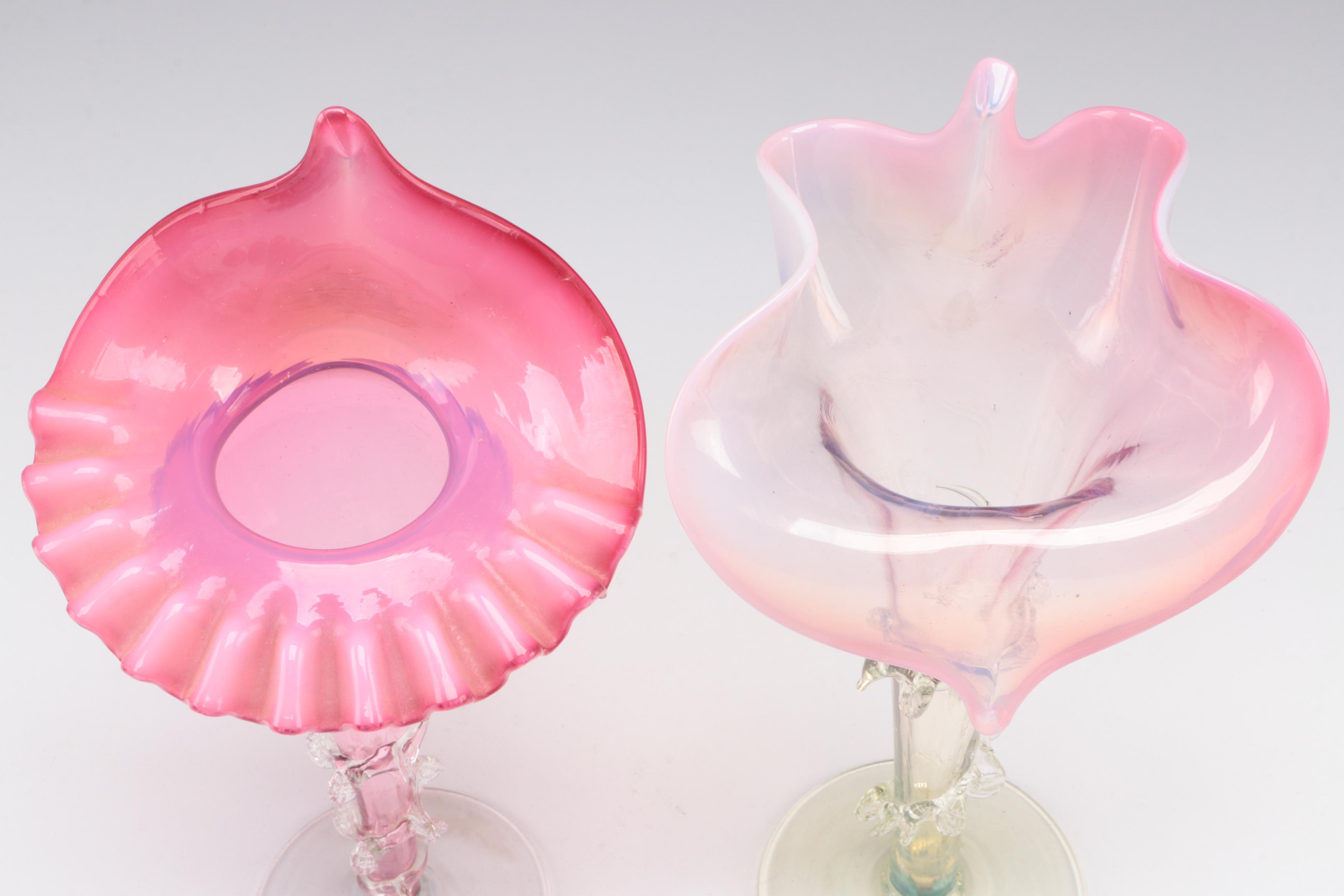 English Uranium Footed and Other  Cranberry Glass Jack-in-the-Pulpit Vases