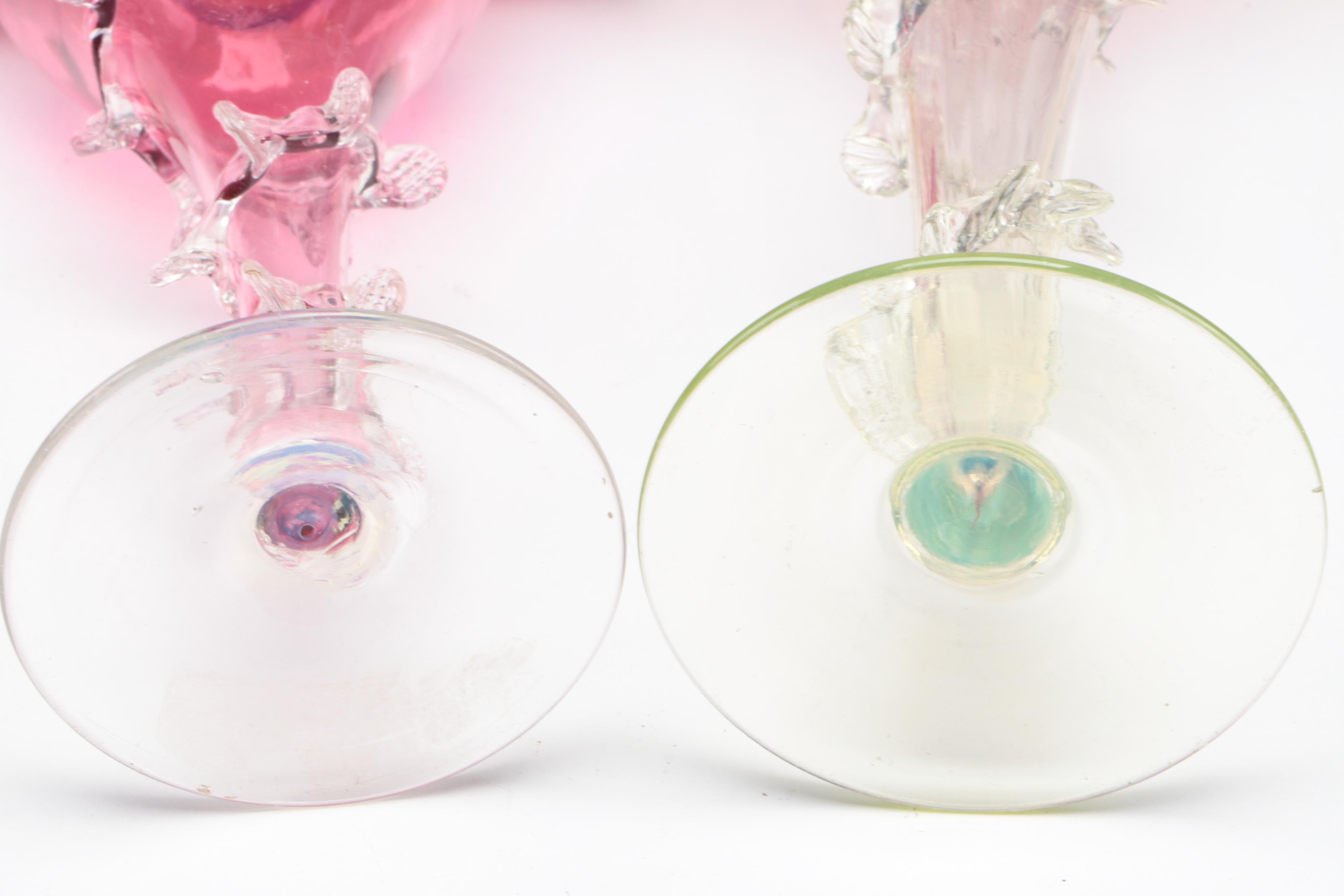 English Uranium Footed and Other  Cranberry Glass Jack-in-the-Pulpit Vases