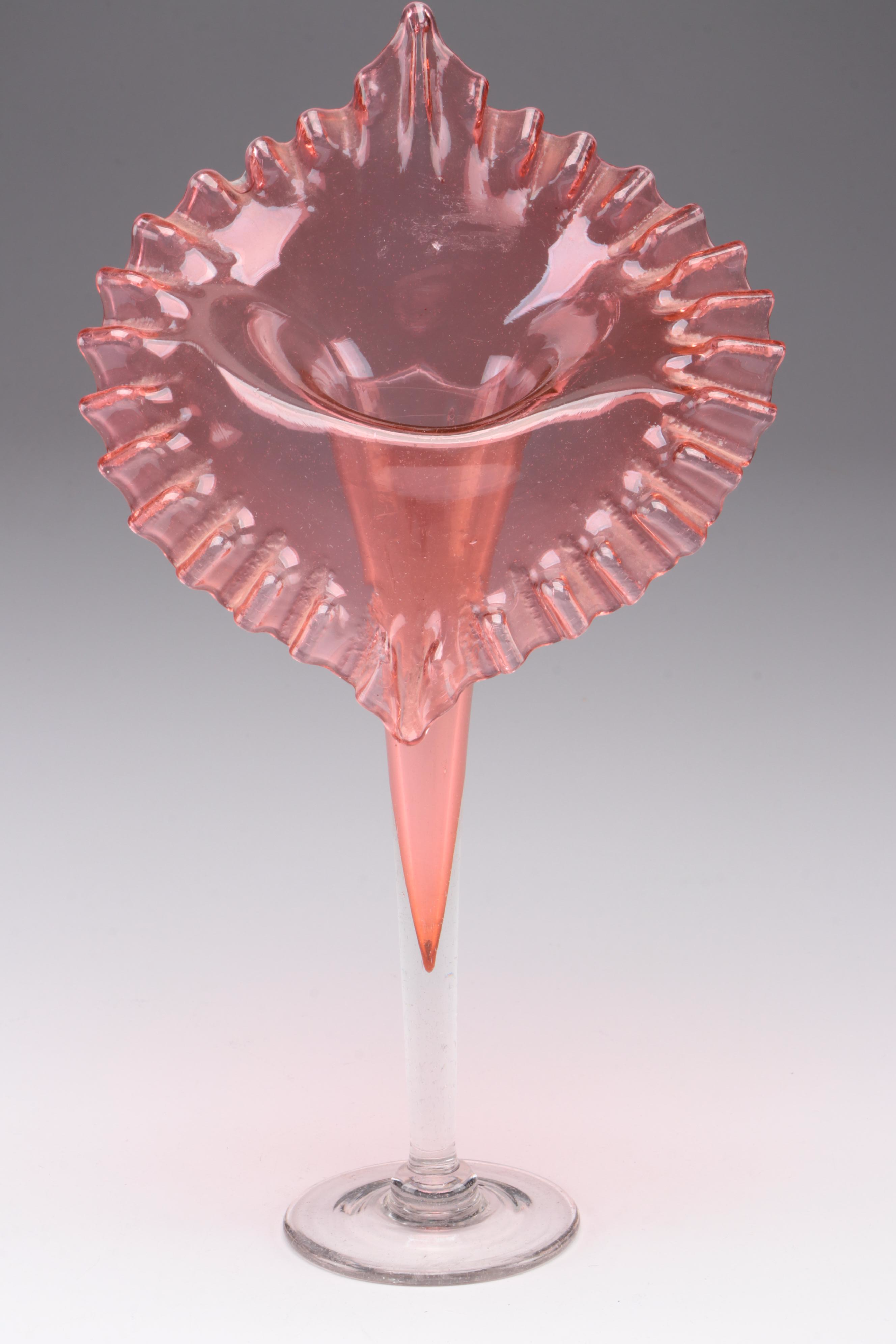 English Uranium Footed and Other  Cranberry Glass Jack-in-the-Pulpit Vases