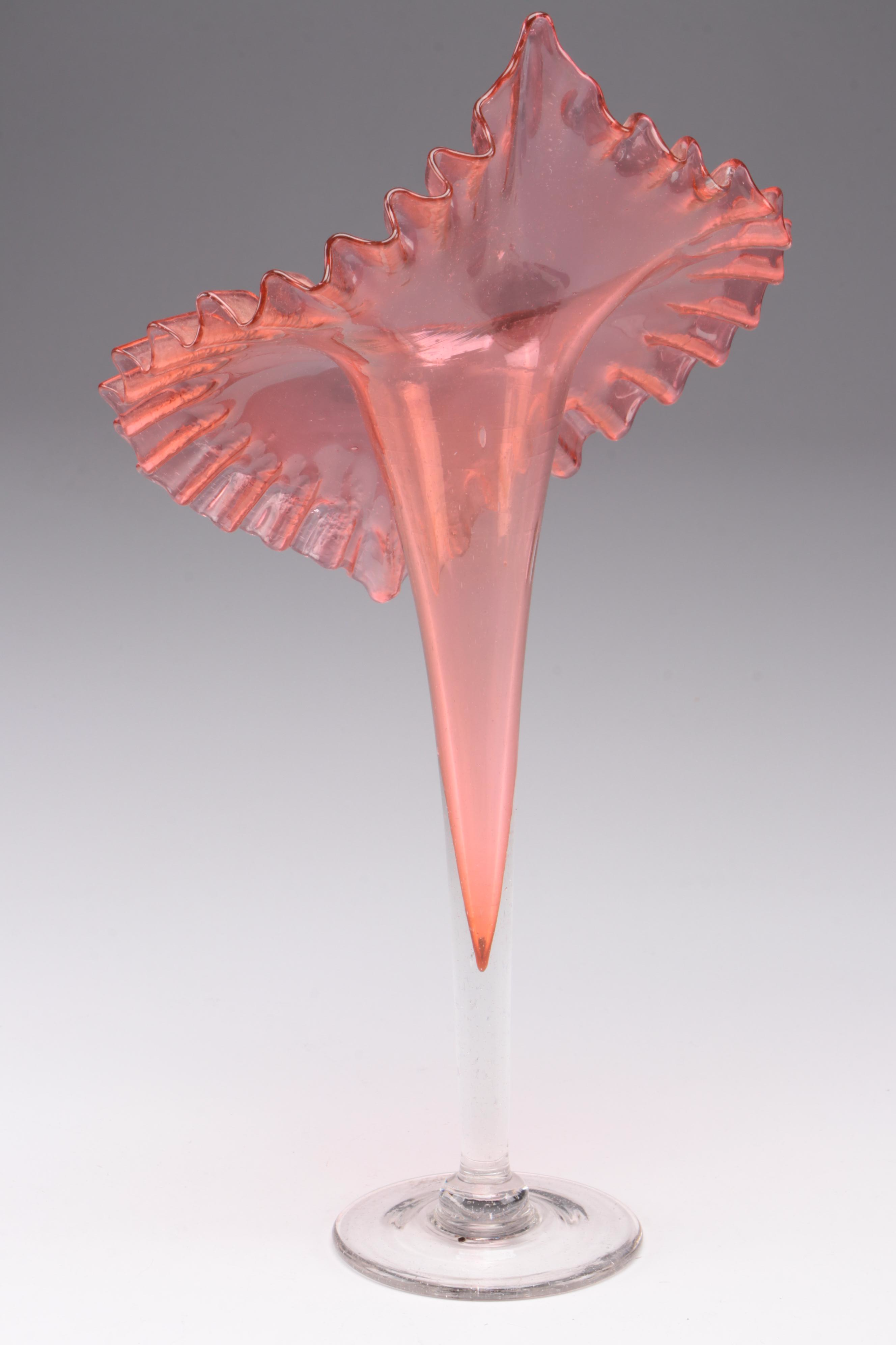 English Uranium Footed and Other  Cranberry Glass Jack-in-the-Pulpit Vases