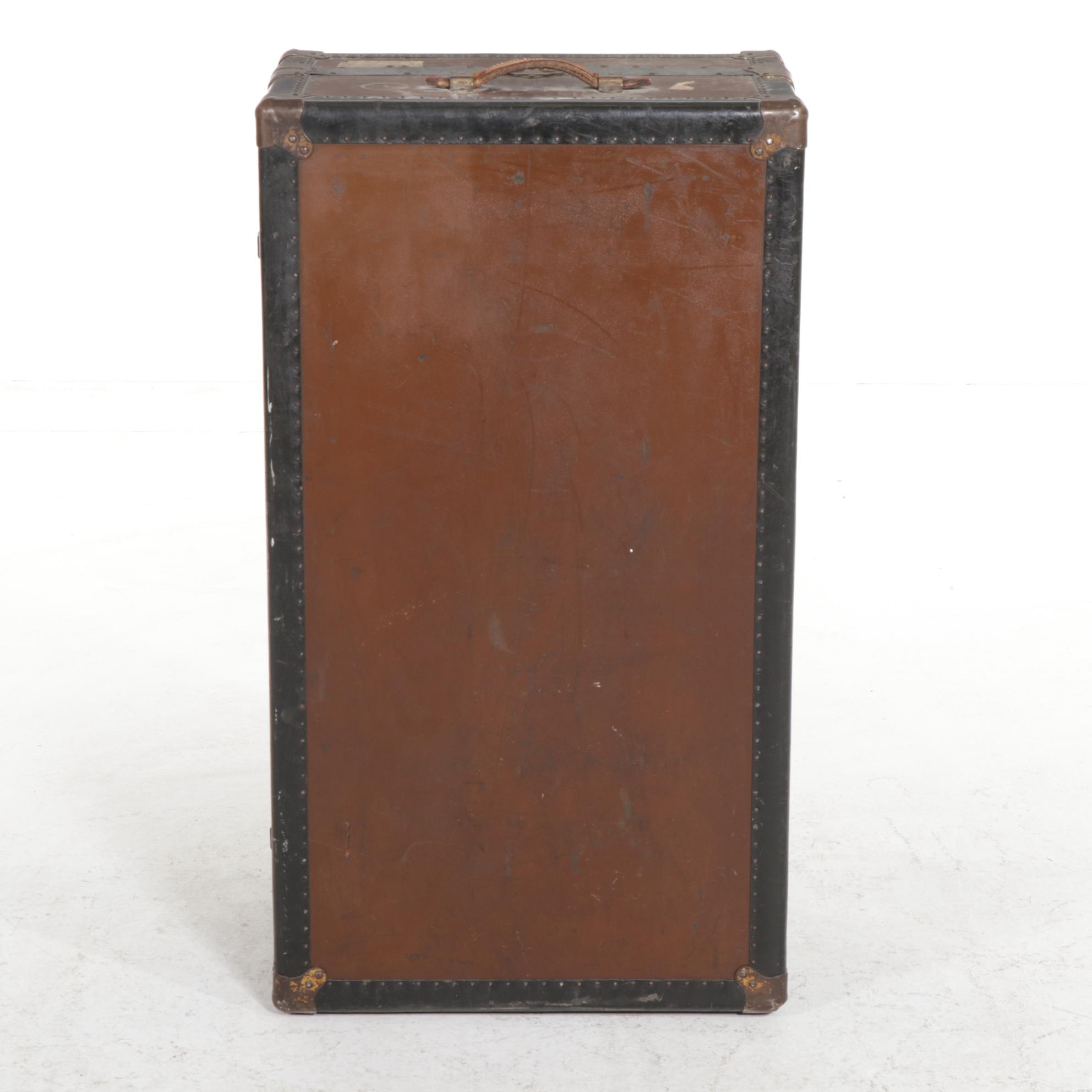 Metal and Vulcanized Fibre Wardrobe Trunk, Early 20th Century