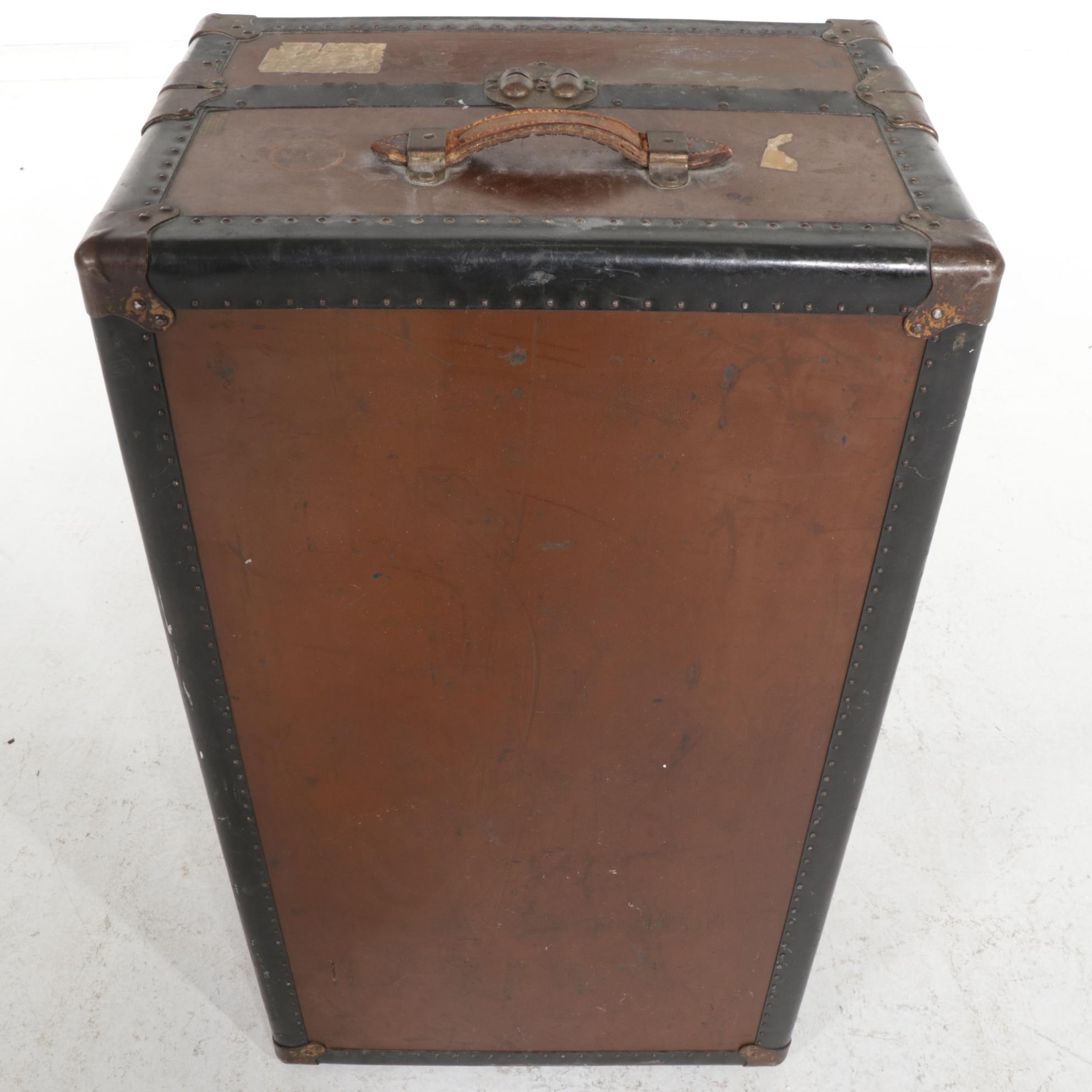 Metal and Vulcanized Fibre Wardrobe Trunk, Early 20th Century
