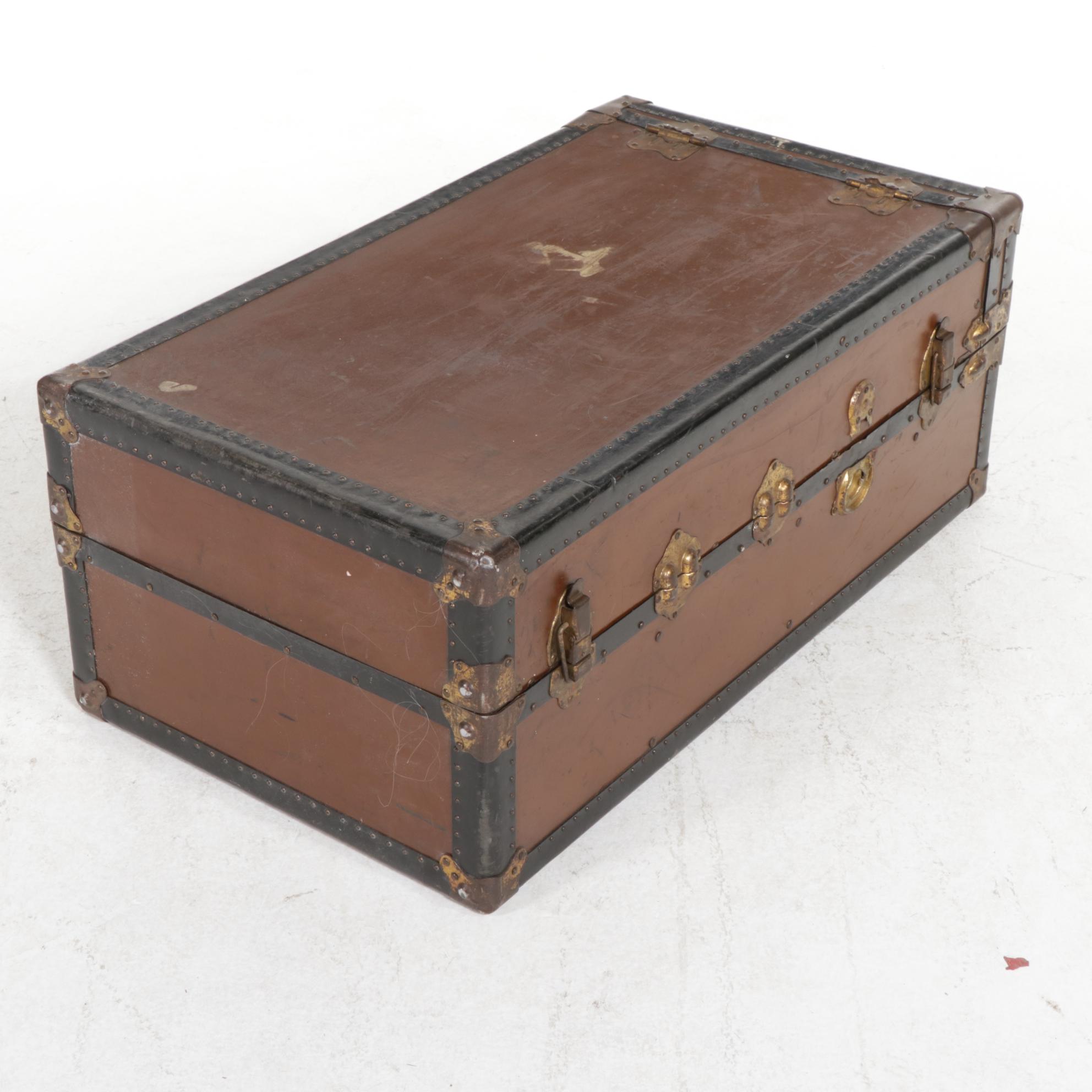 Metal and Vulcanized Fibre Wardrobe Trunk, Early 20th Century