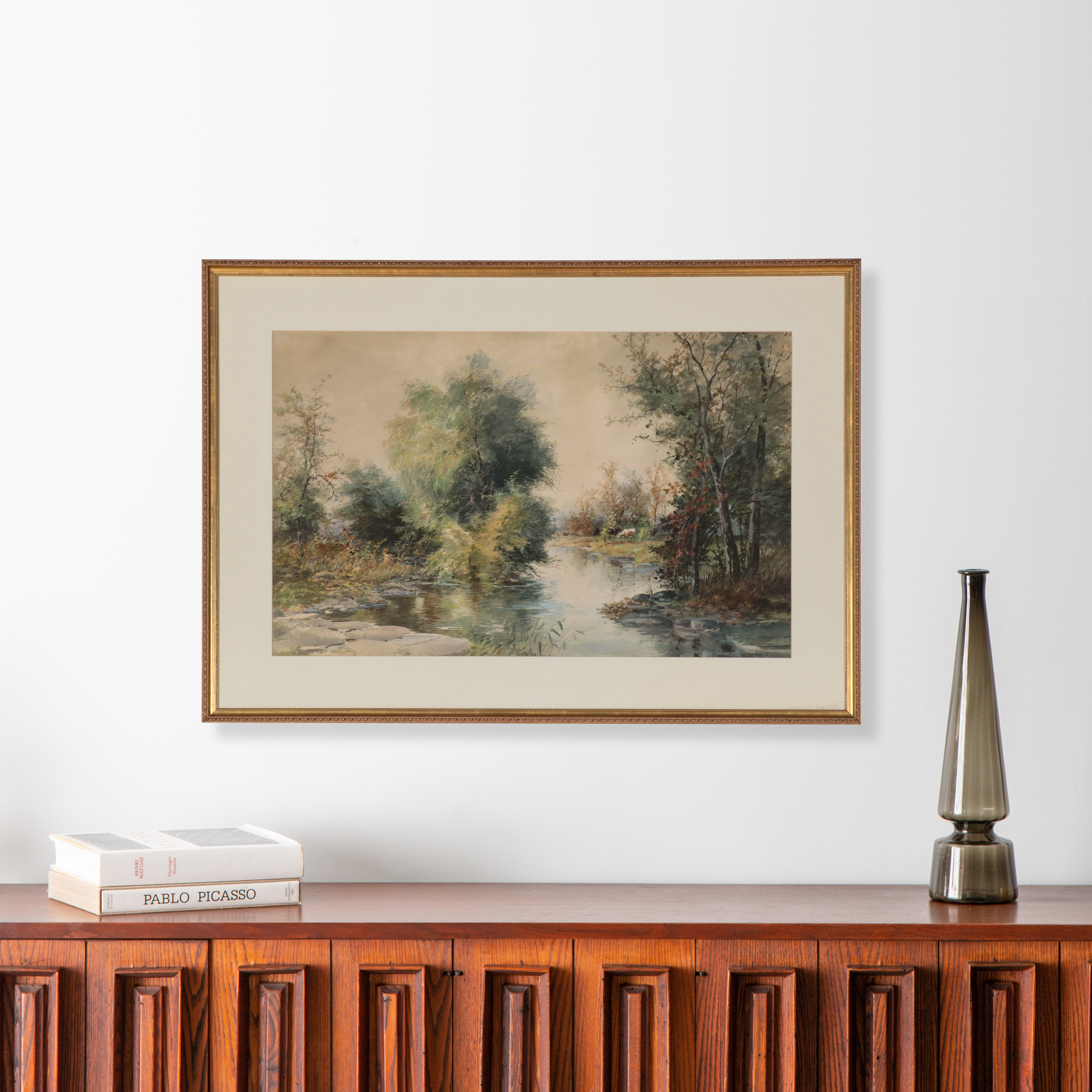 Francis Stayman Medairy Watercolor Painting of Pastoral Landscape with Cows