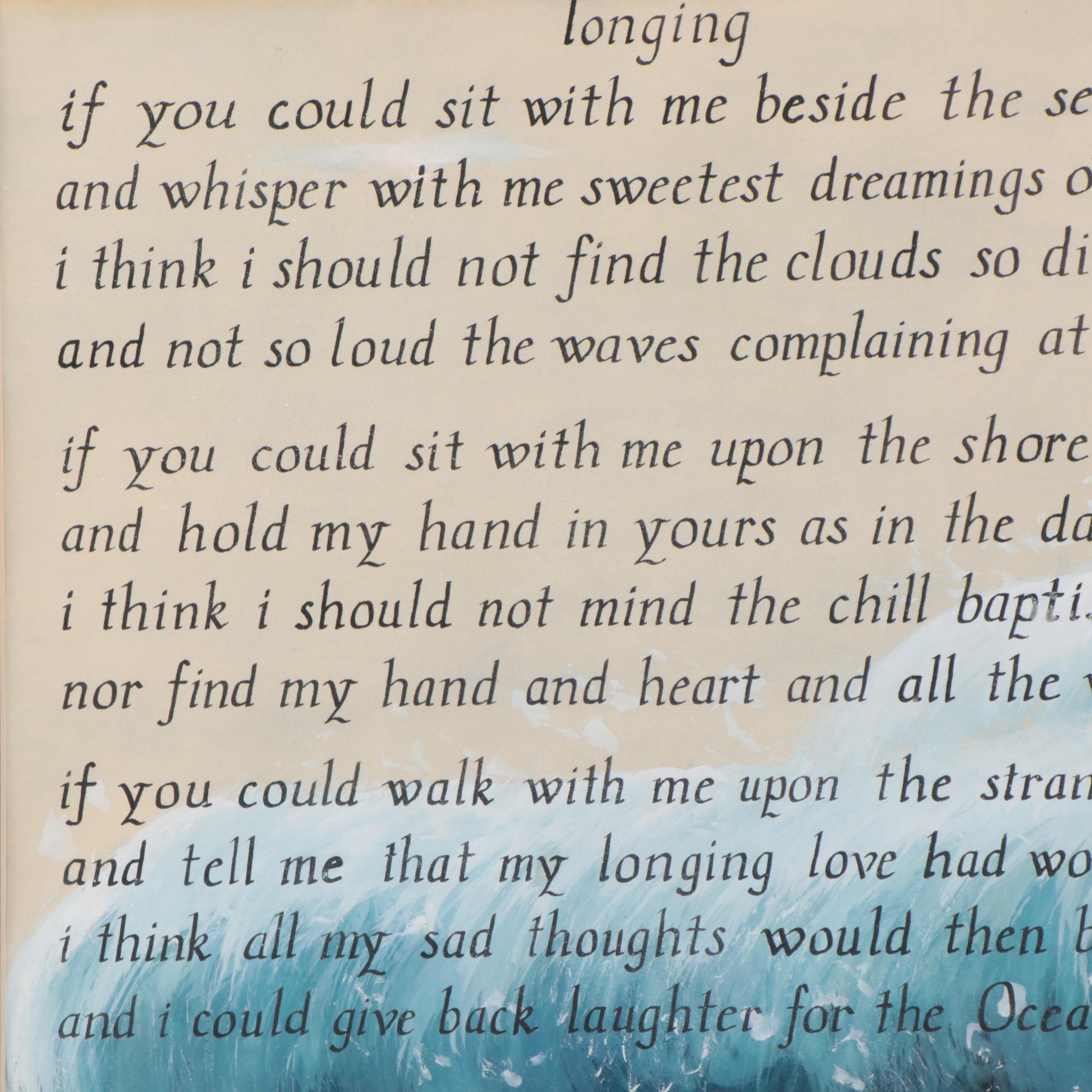 Watercolor Painting of Ocean Wave With Inscribed Verse "Longing"