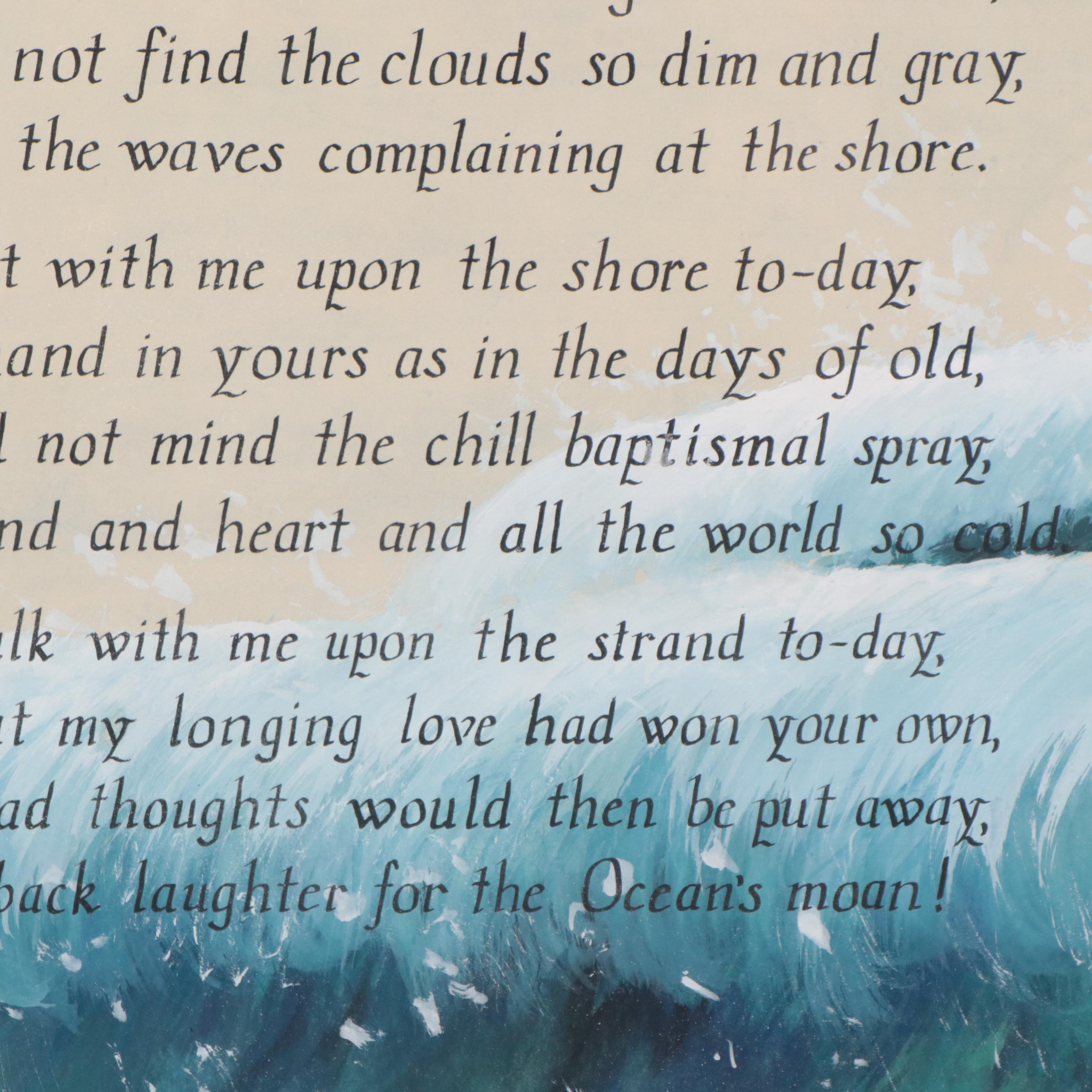 Watercolor Painting of Ocean Wave With Inscribed Verse "Longing"