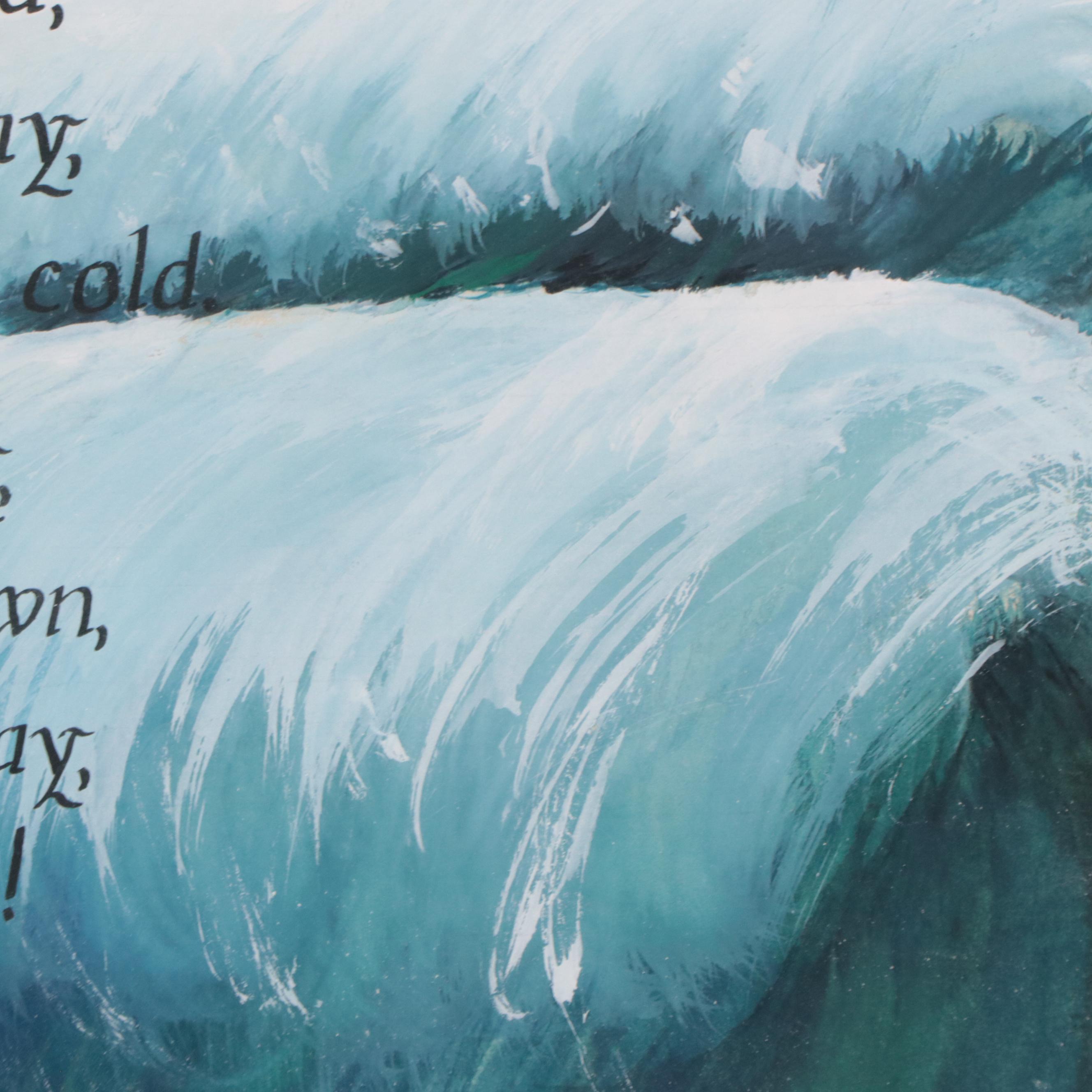 Watercolor Painting of Ocean Wave With Inscribed Verse "Longing"