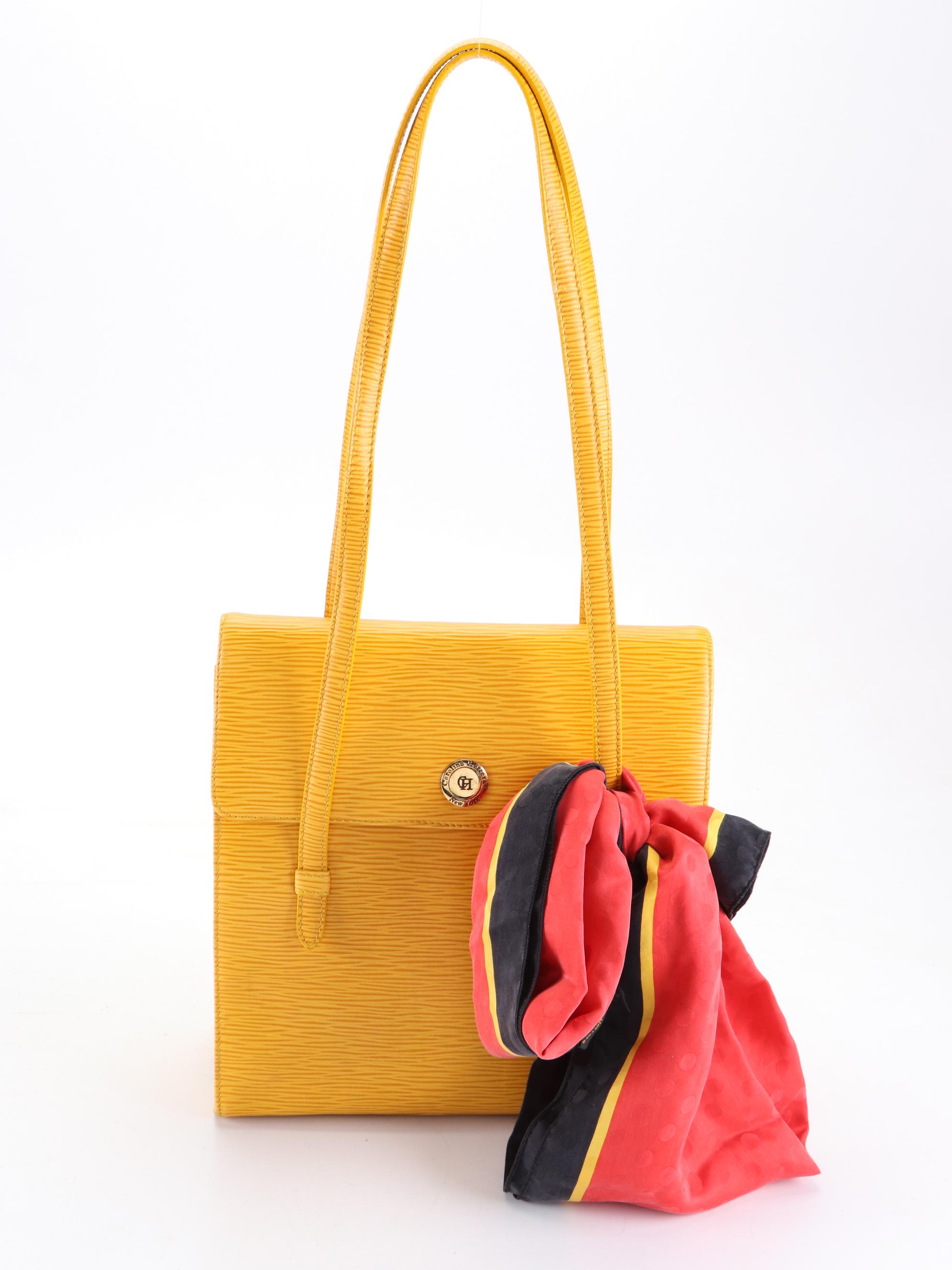 Carolina Herrera Textured Leather Shoulder Bag with Silk Scarf