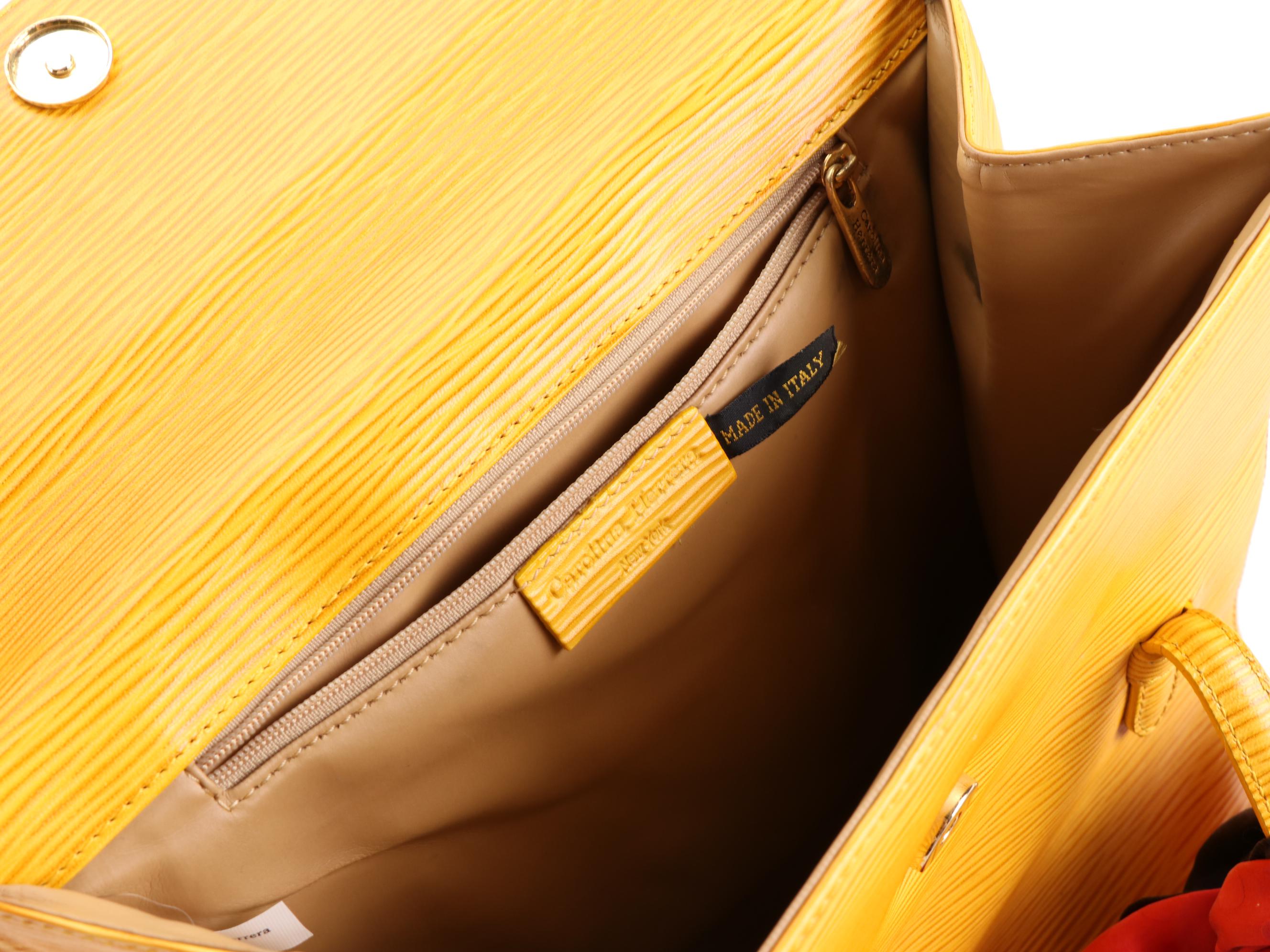 Carolina Herrera Textured Leather Shoulder Bag with Silk Scarf