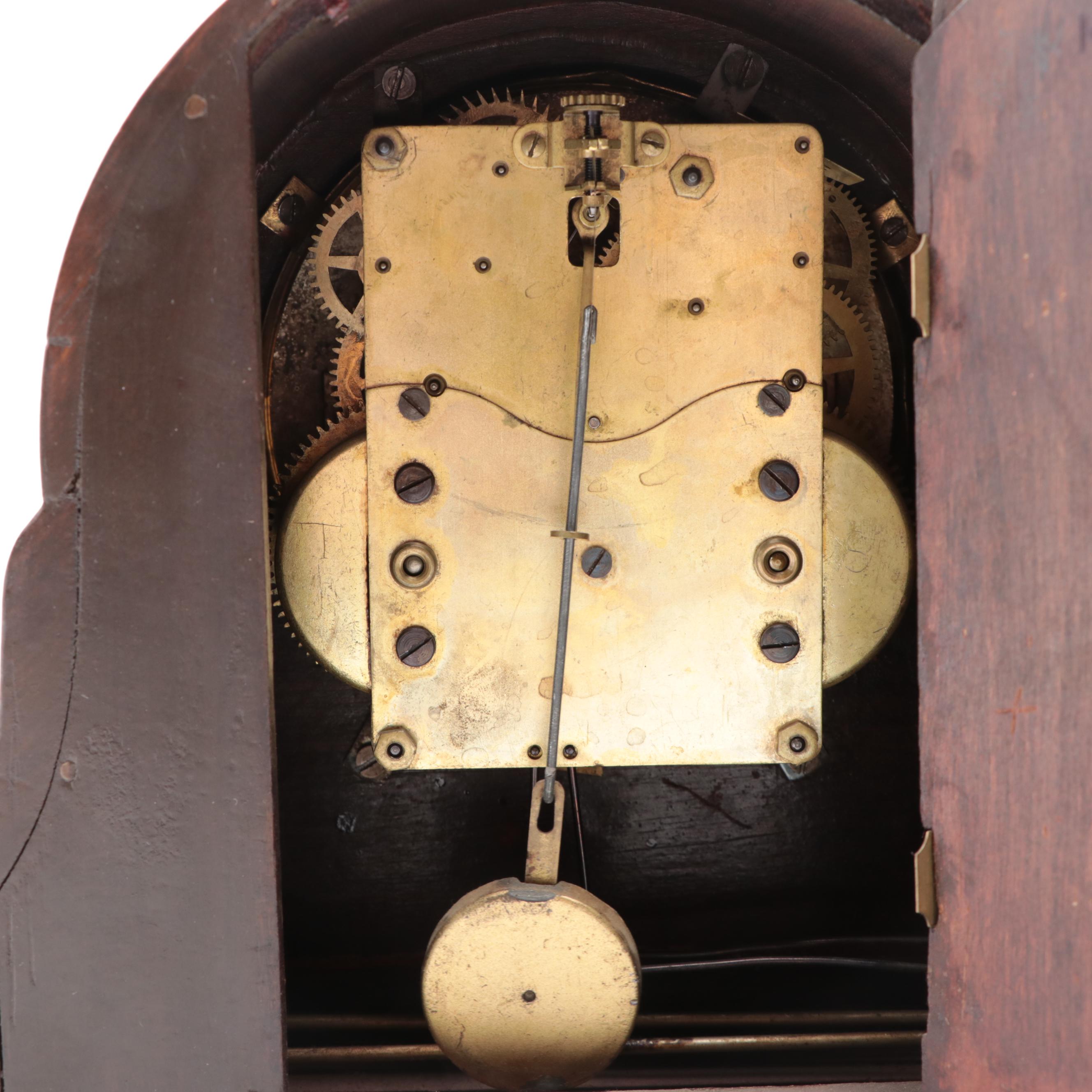 New Haven Clock Co. Mahogany Tambour Clock, Mid-20th Century