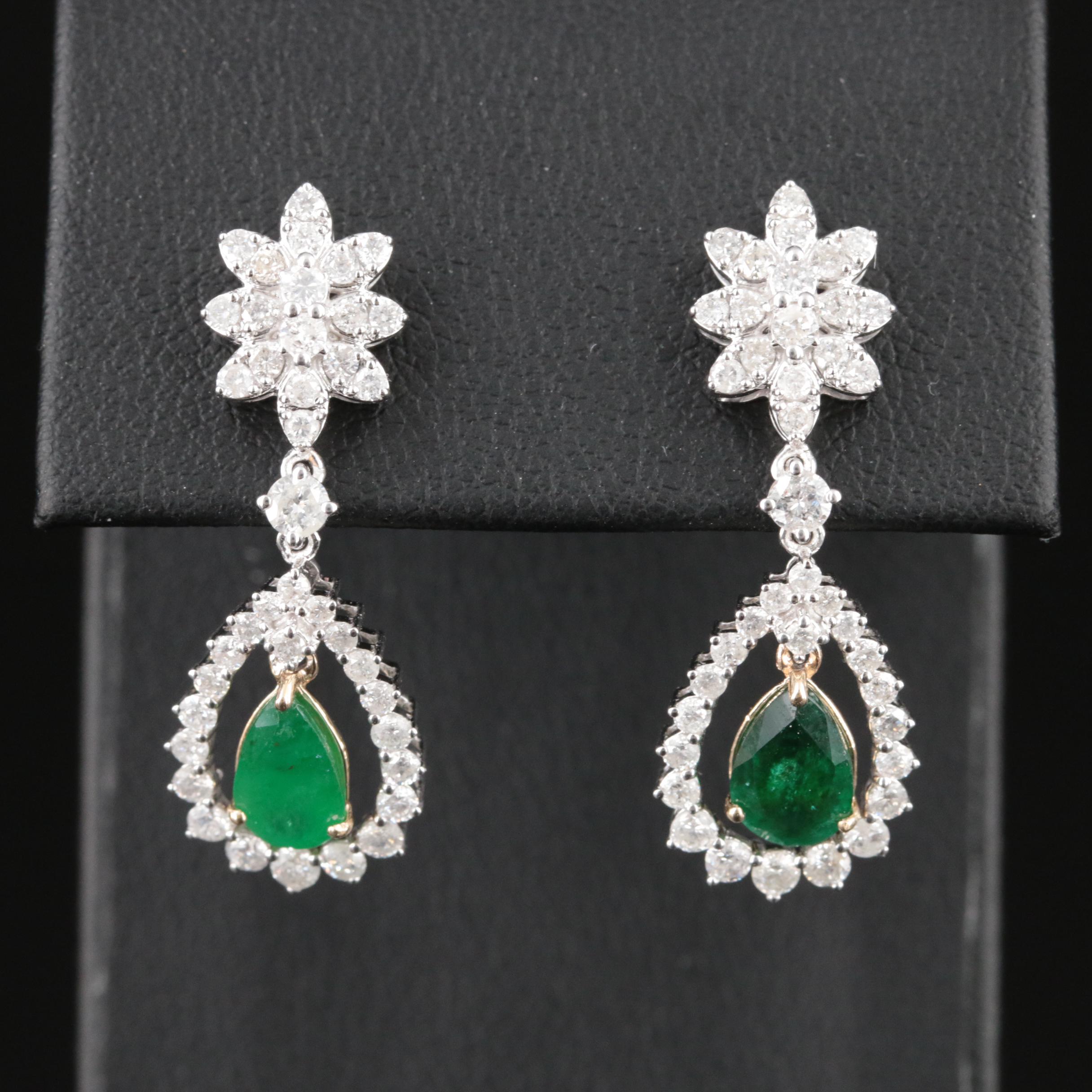 14K Emerald and Diamond Earrings