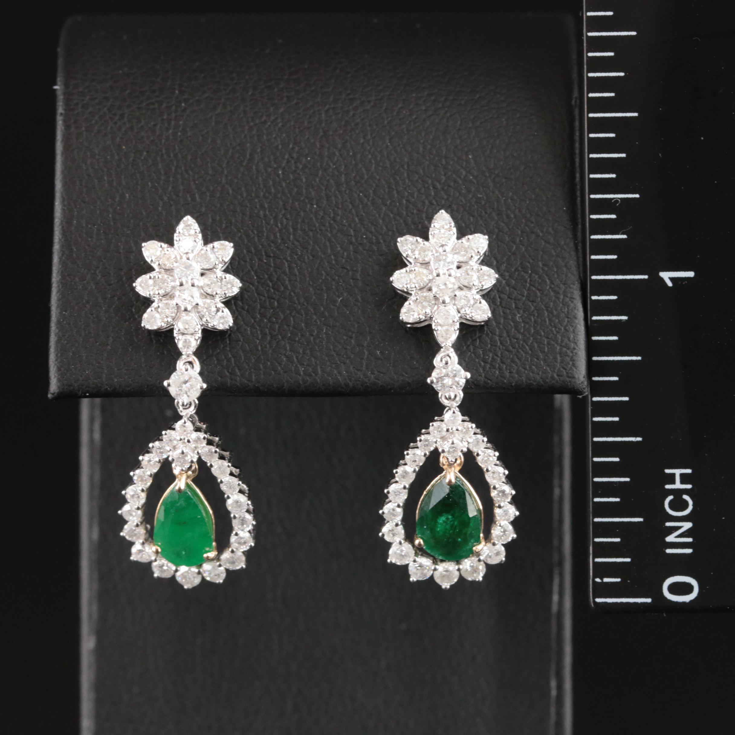 14K Emerald and Diamond Earrings