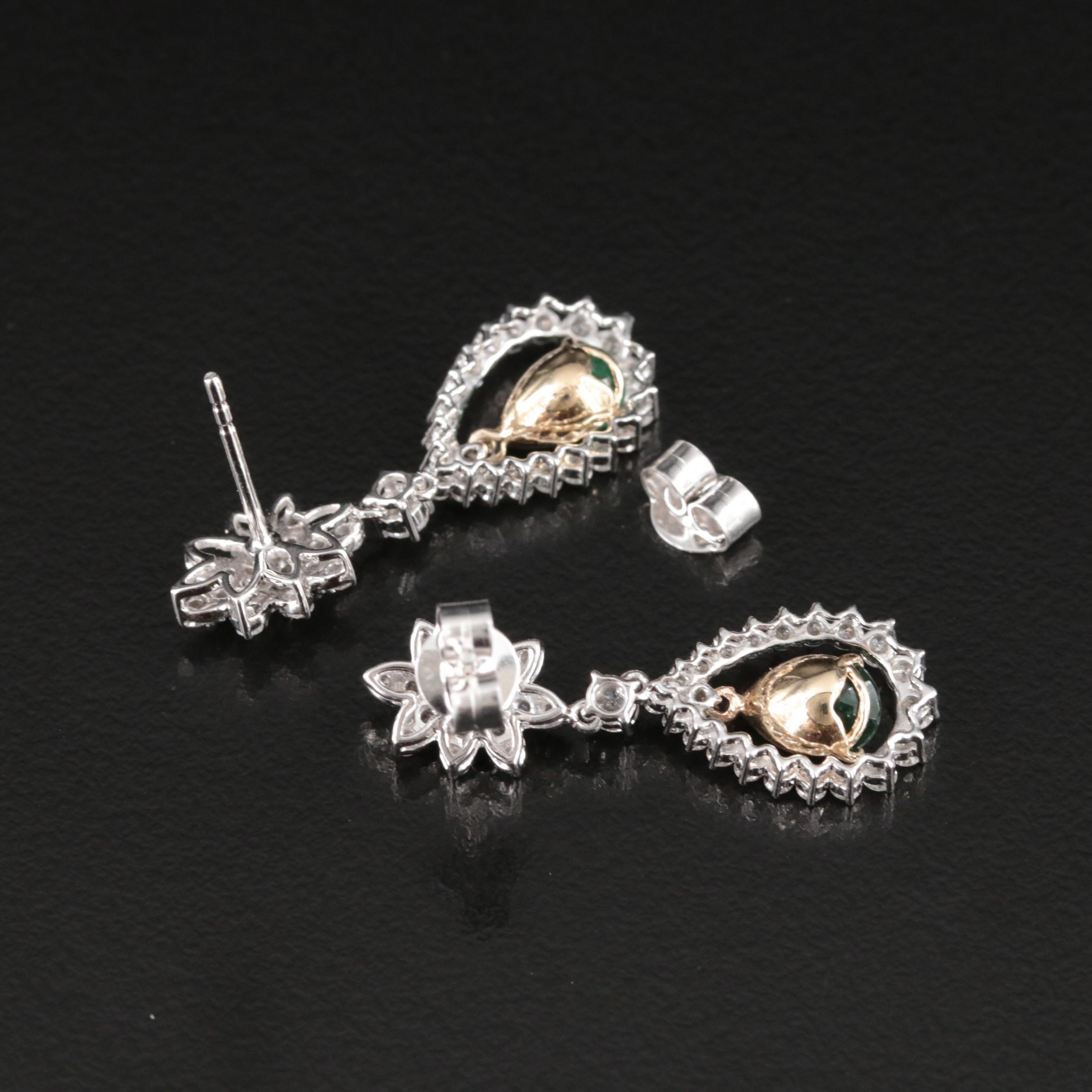 14K Emerald and Diamond Earrings