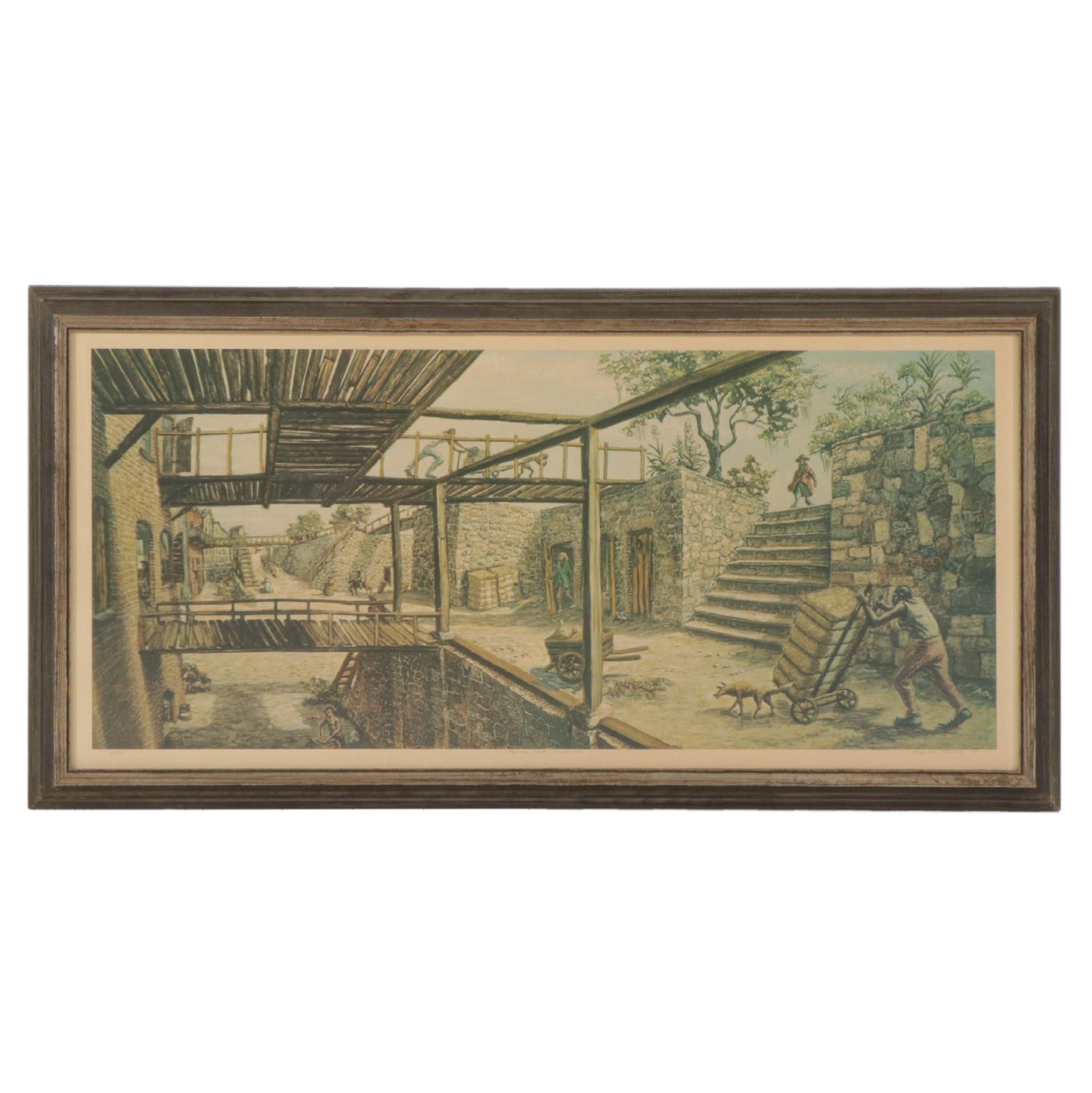 Augusta Oelschig Offset Lithograph "Factors' Walk, Savannah," 1975