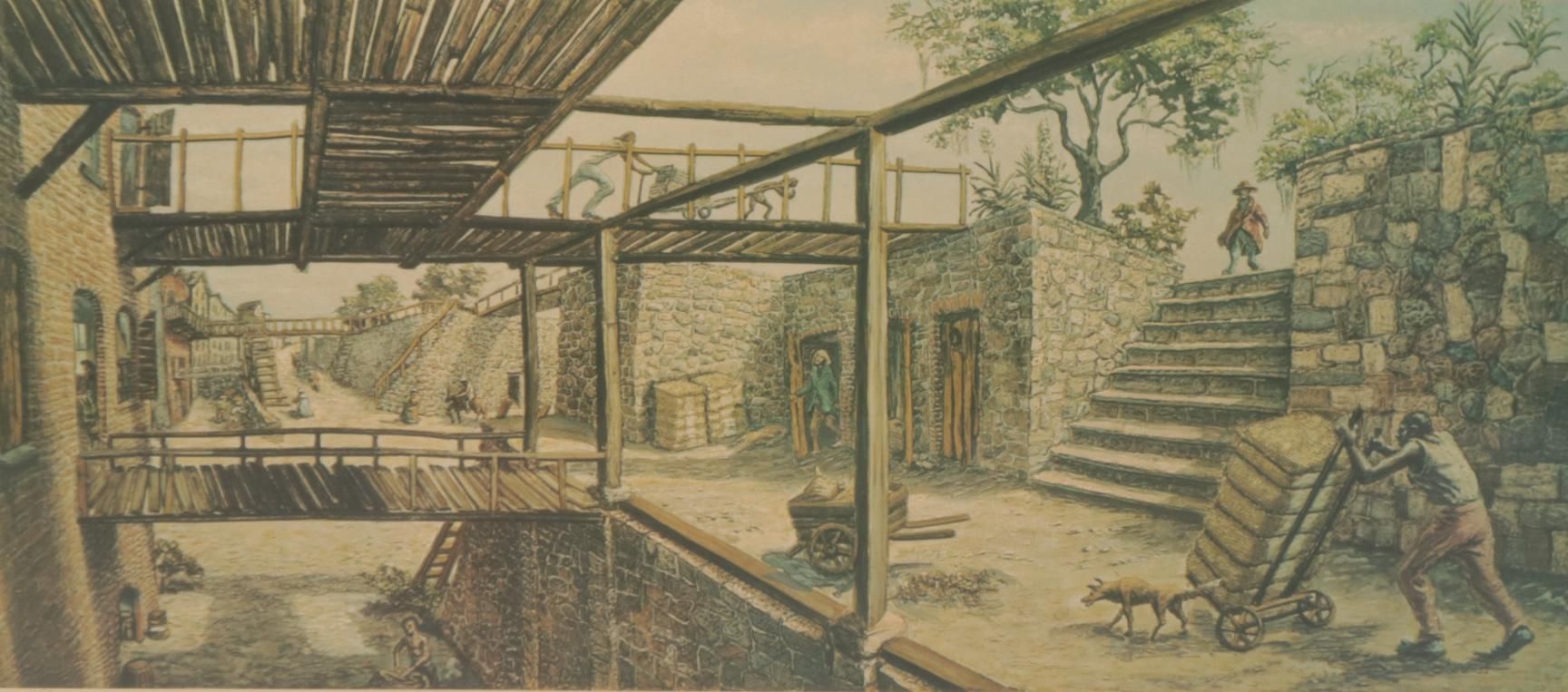 Augusta Oelschig Offset Lithograph "Factors' Walk, Savannah," 1975