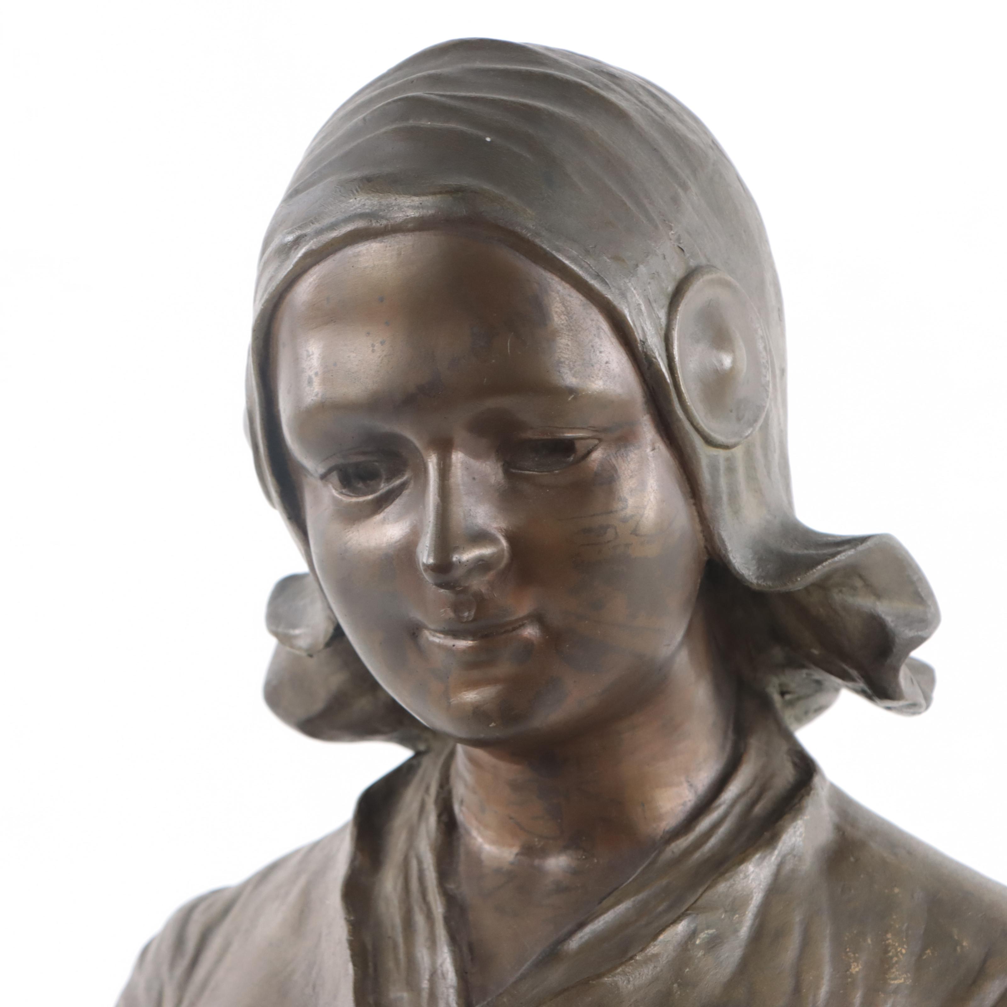 Bronze Sculpture After Augusts Bija of Young Girl Bust