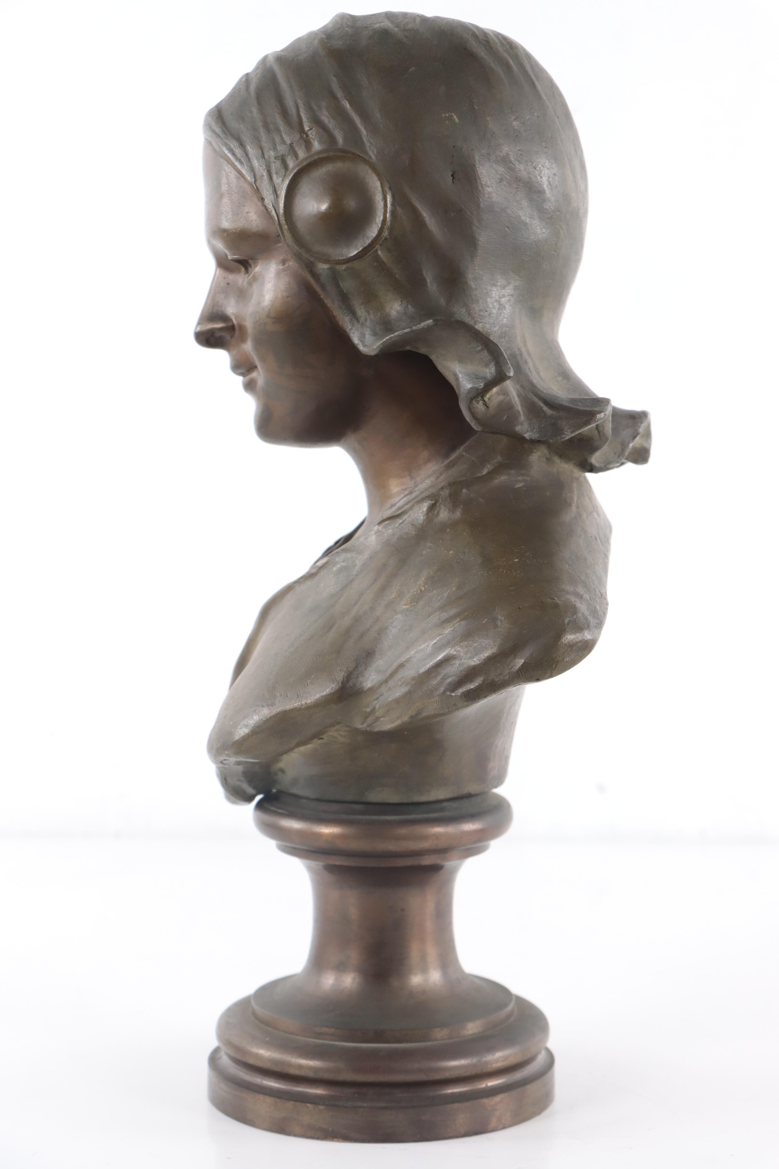 Bronze Sculpture After Augusts Bija of Young Girl Bust