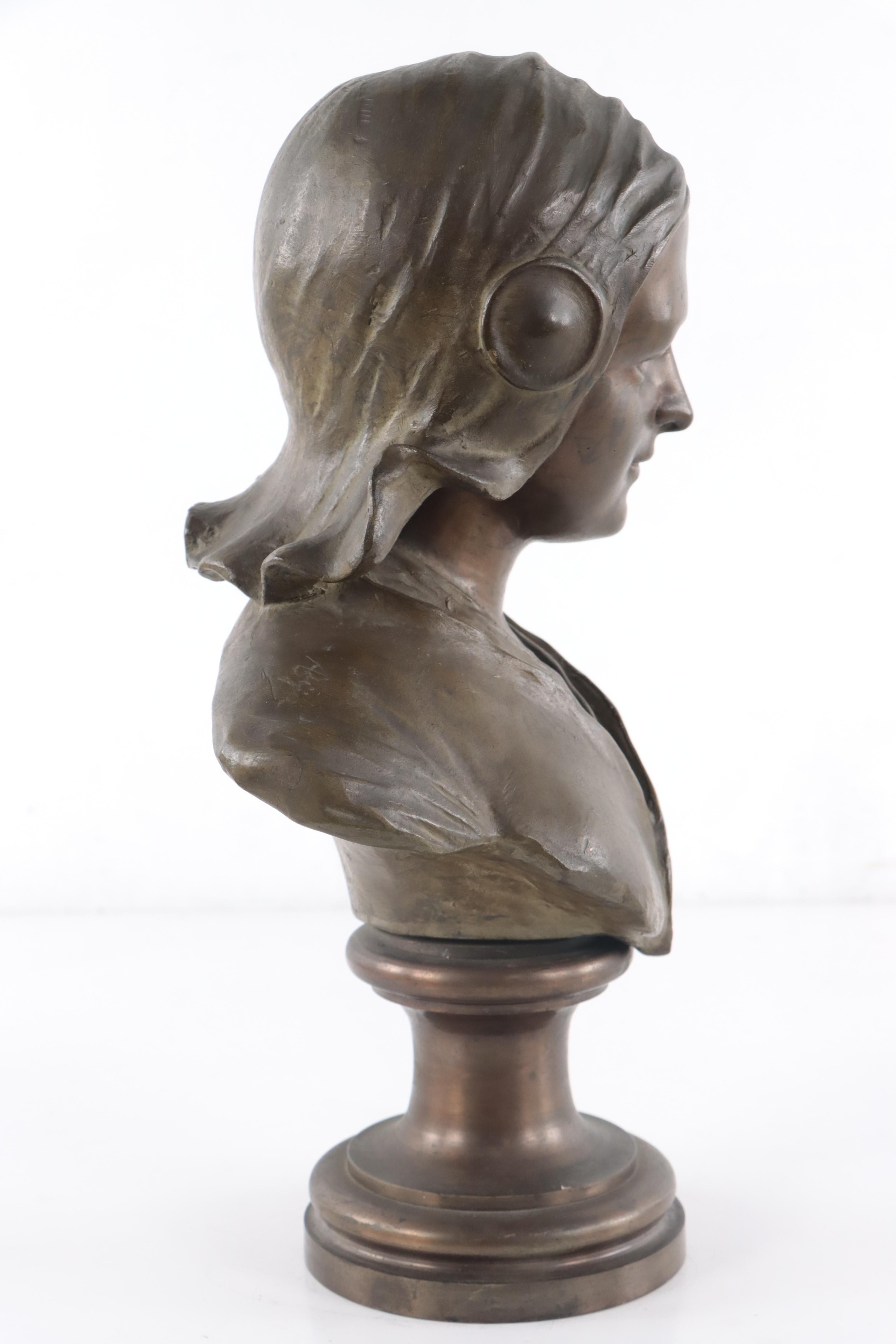 Bronze Sculpture After Augusts Bija of Young Girl Bust