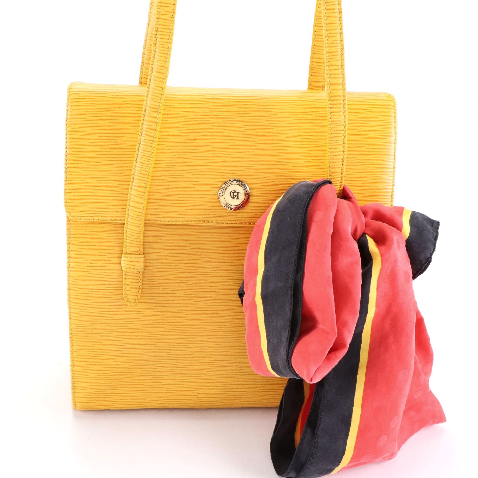 Carolina Herrera Textured Leather Shoulder Bag with Silk Scarf