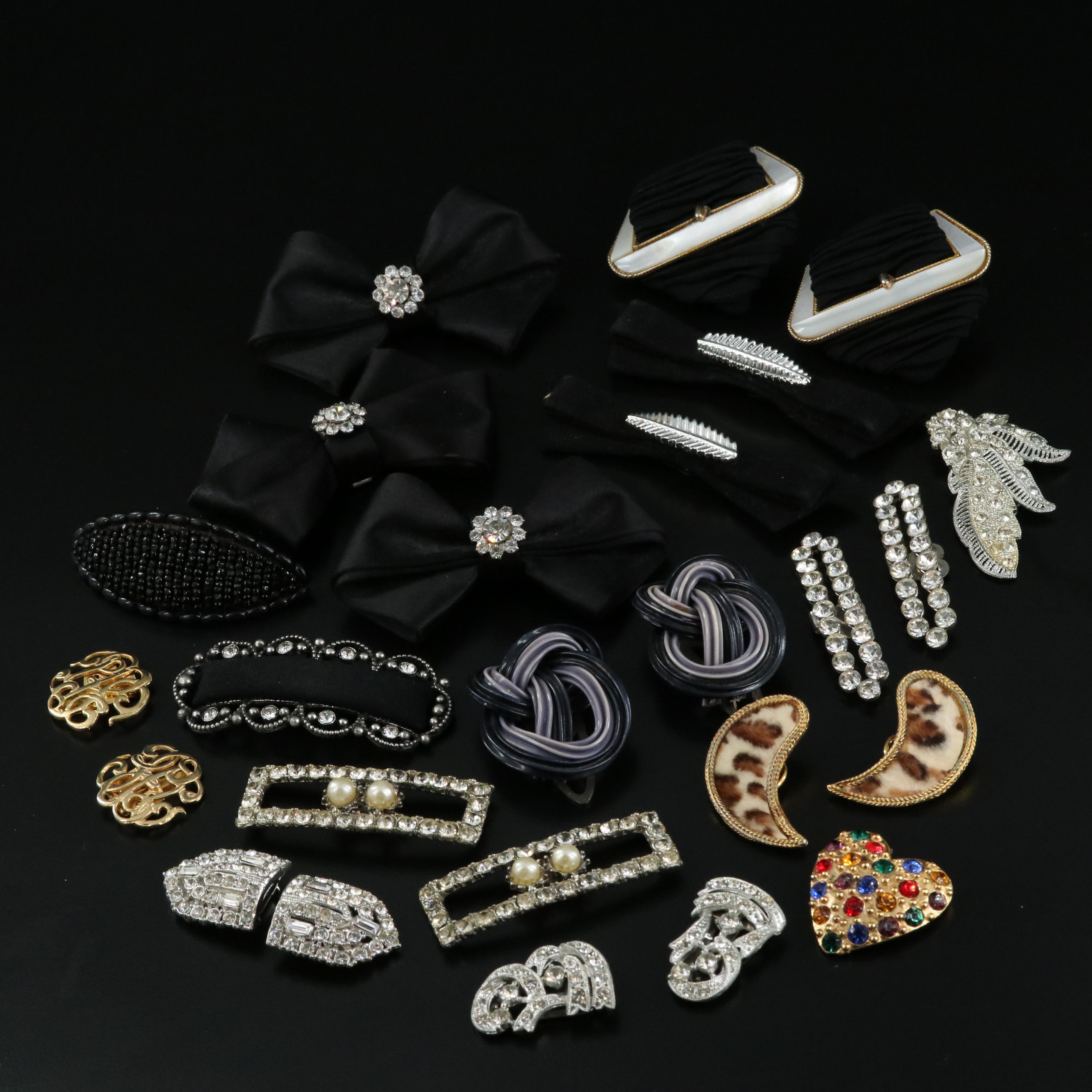 Vintage Dress Clips and Shoe Clips Including Rhinestone and Mother-of-Pearl
