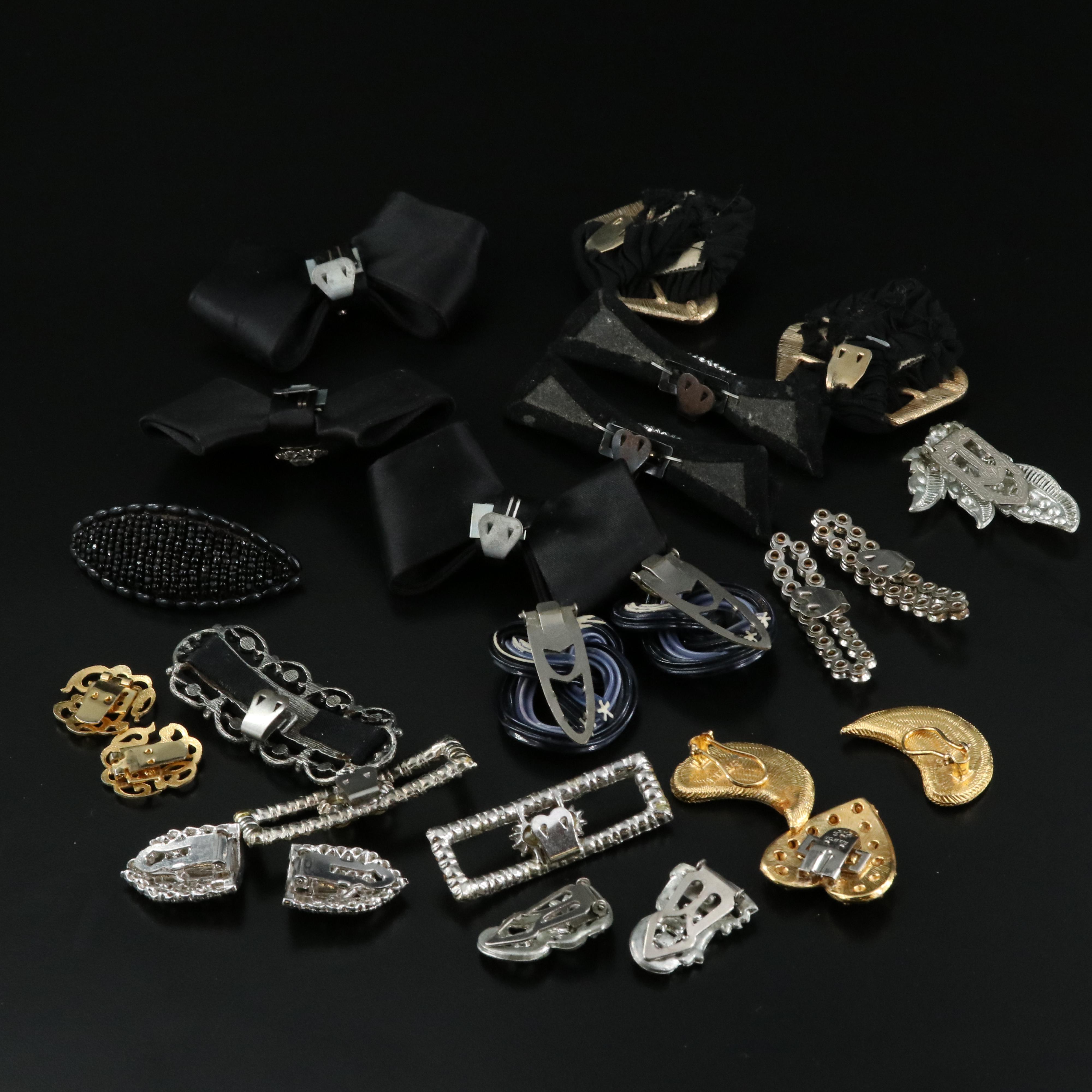 Vintage Dress Clips and Shoe Clips Including Rhinestone and Mother-of-Pearl
