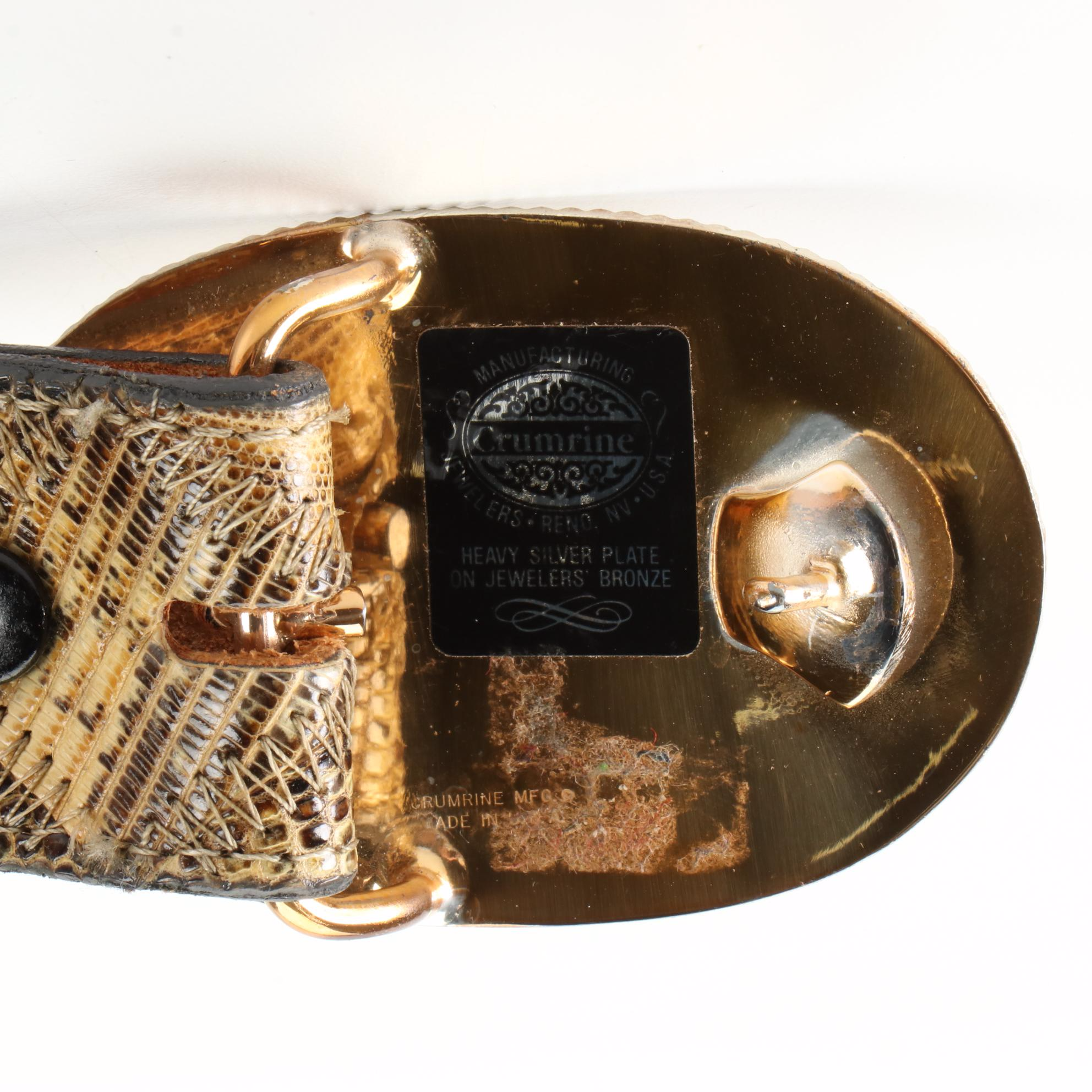 Justin Lizard Skin Belt with Etched Floral Silver Plate Buckle