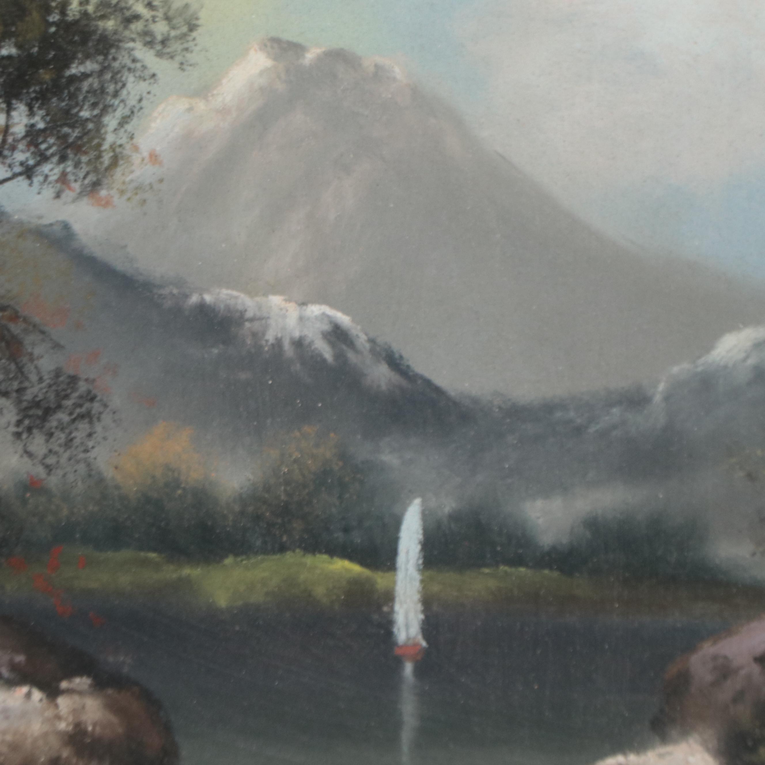 Alpine Landscape Tondo Chalk Pastel Drawing