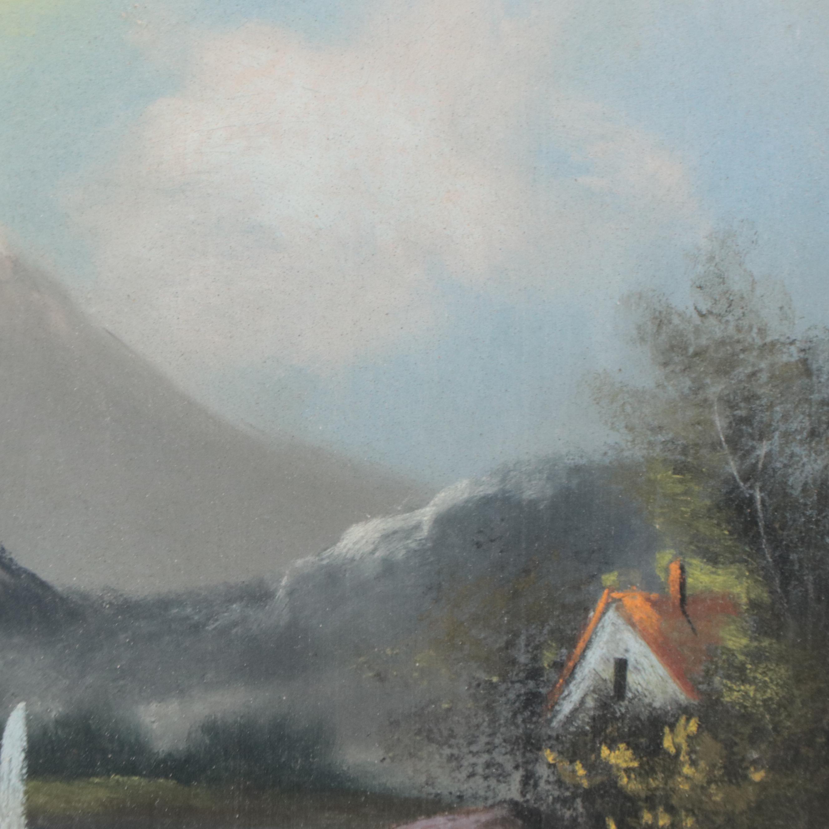 Alpine Landscape Tondo Chalk Pastel Drawing