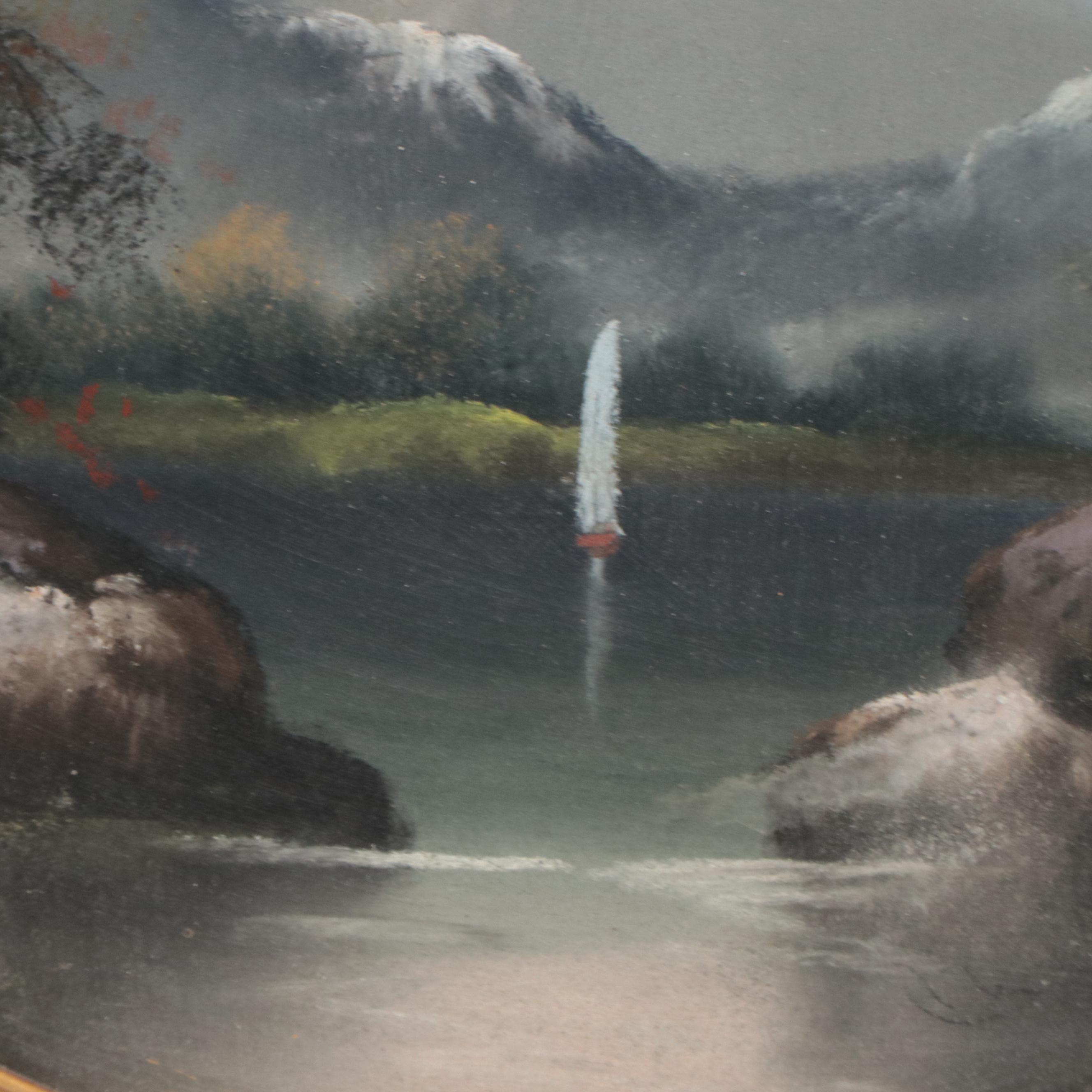 Alpine Landscape Tondo Chalk Pastel Drawing