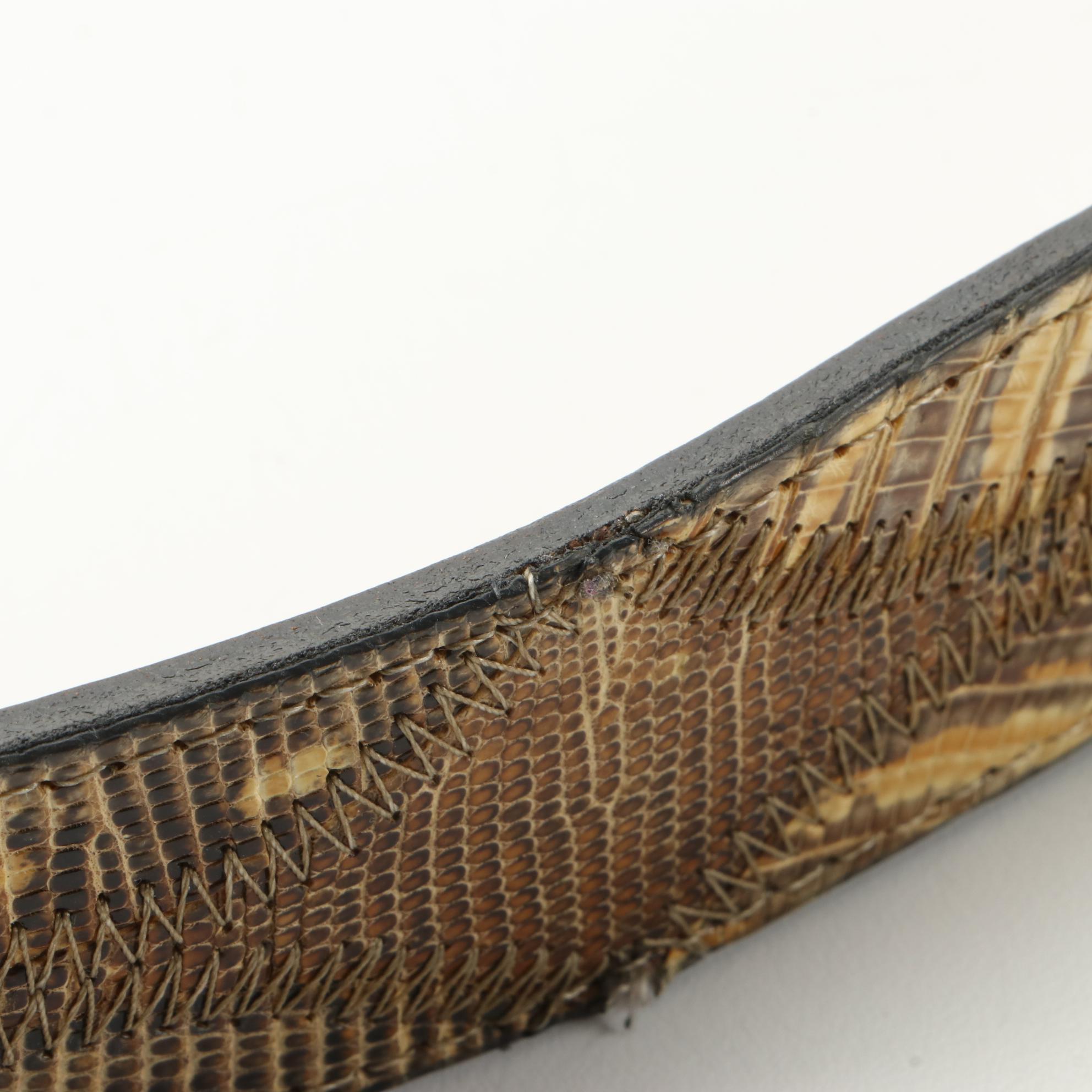 Justin Lizard Skin Belt with Etched Floral Silver Plate Buckle