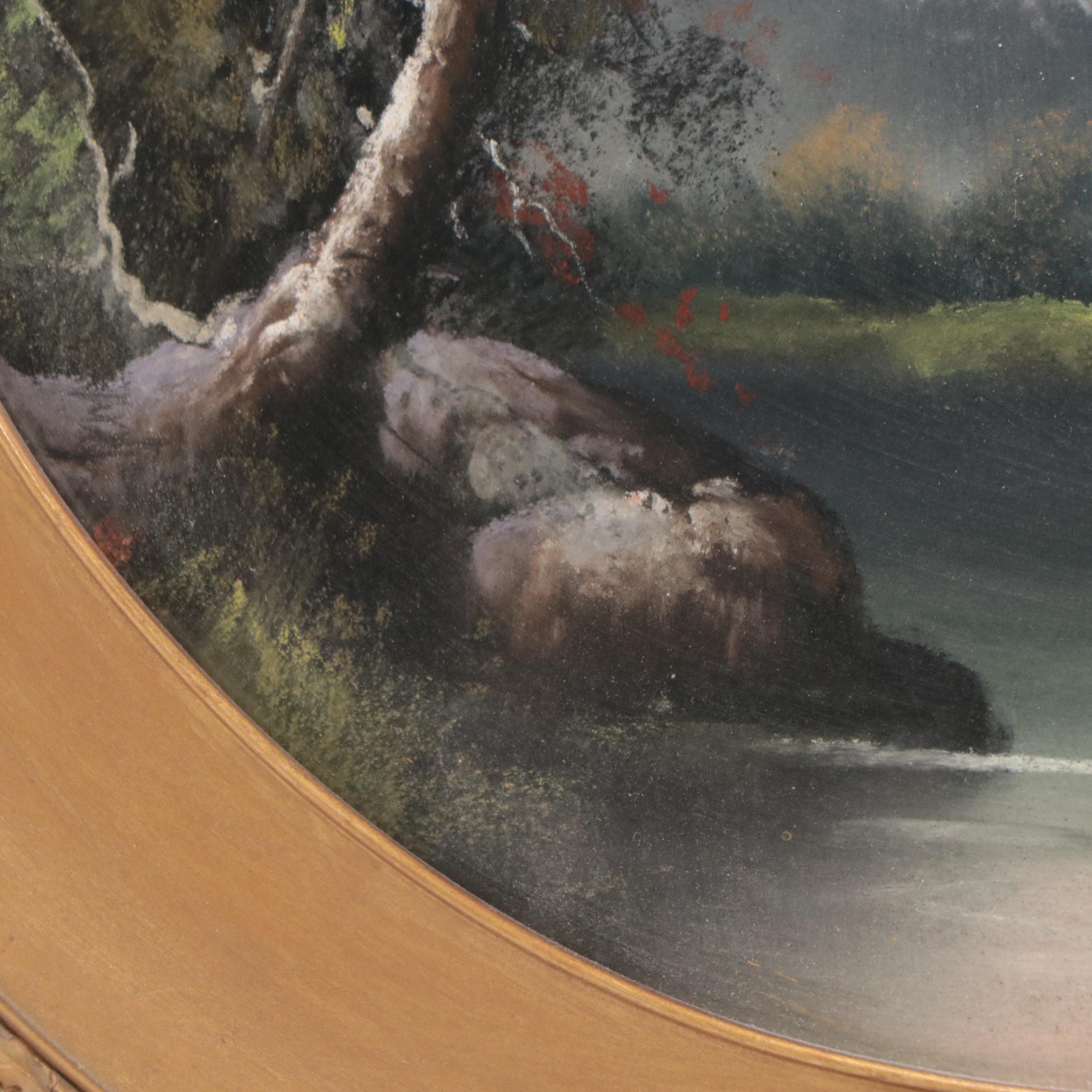 Alpine Landscape Tondo Chalk Pastel Drawing